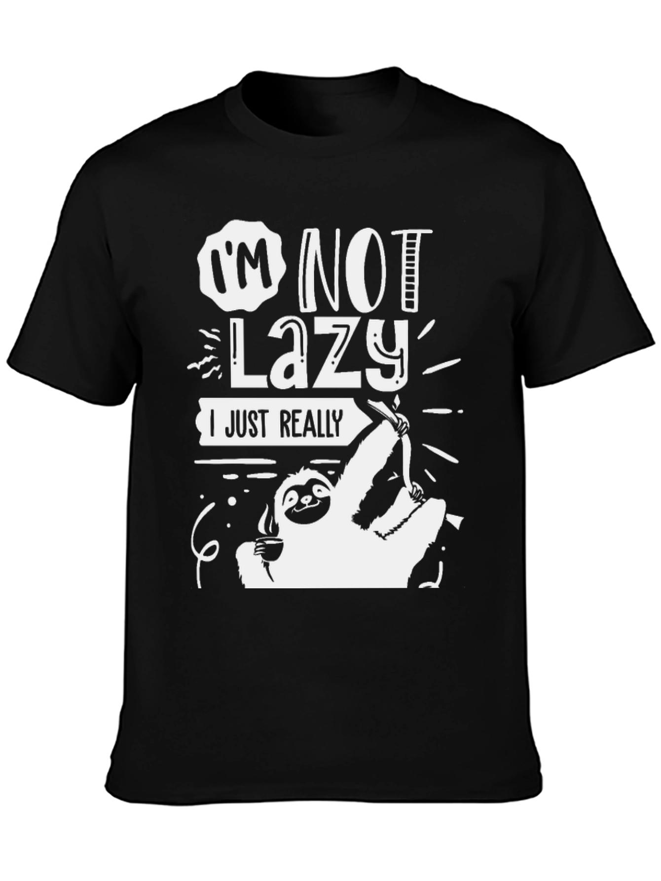 Black I'm Not Lazy, Sloth Graphic Tee - Black Cotton view 3