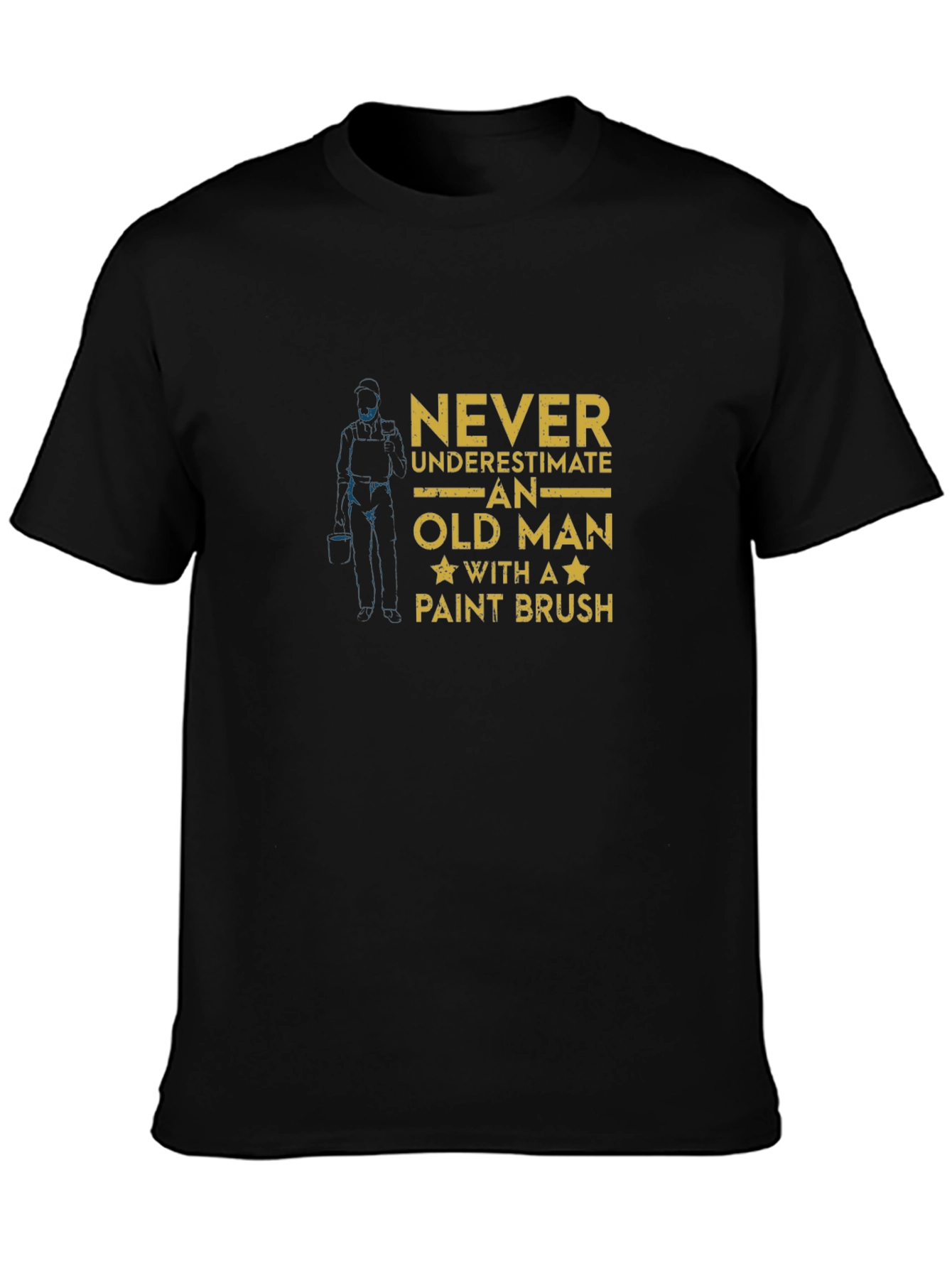Black Never Underestimate Old Man with Paint Brush Graphic Tee view 3