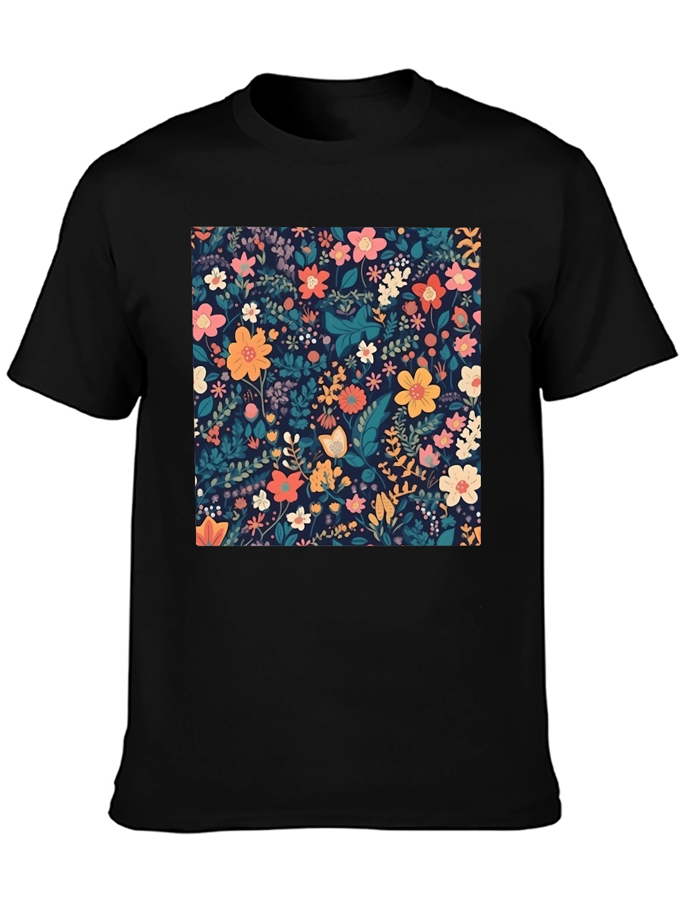 Black Floral Print Black T-Shirt view 3