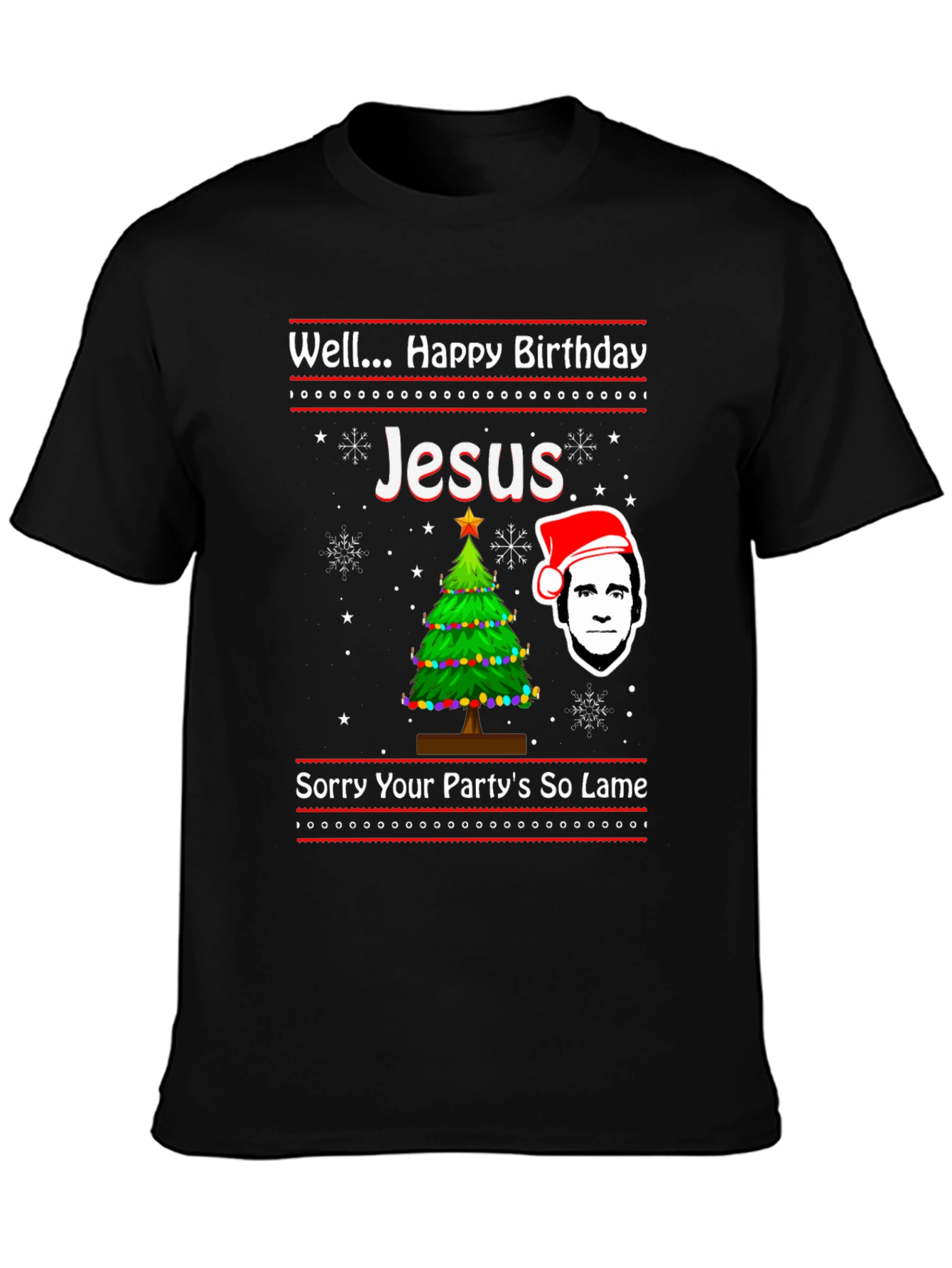 Black Well Happy Birthday Jesus Funny Christmas T-Shirt view 3