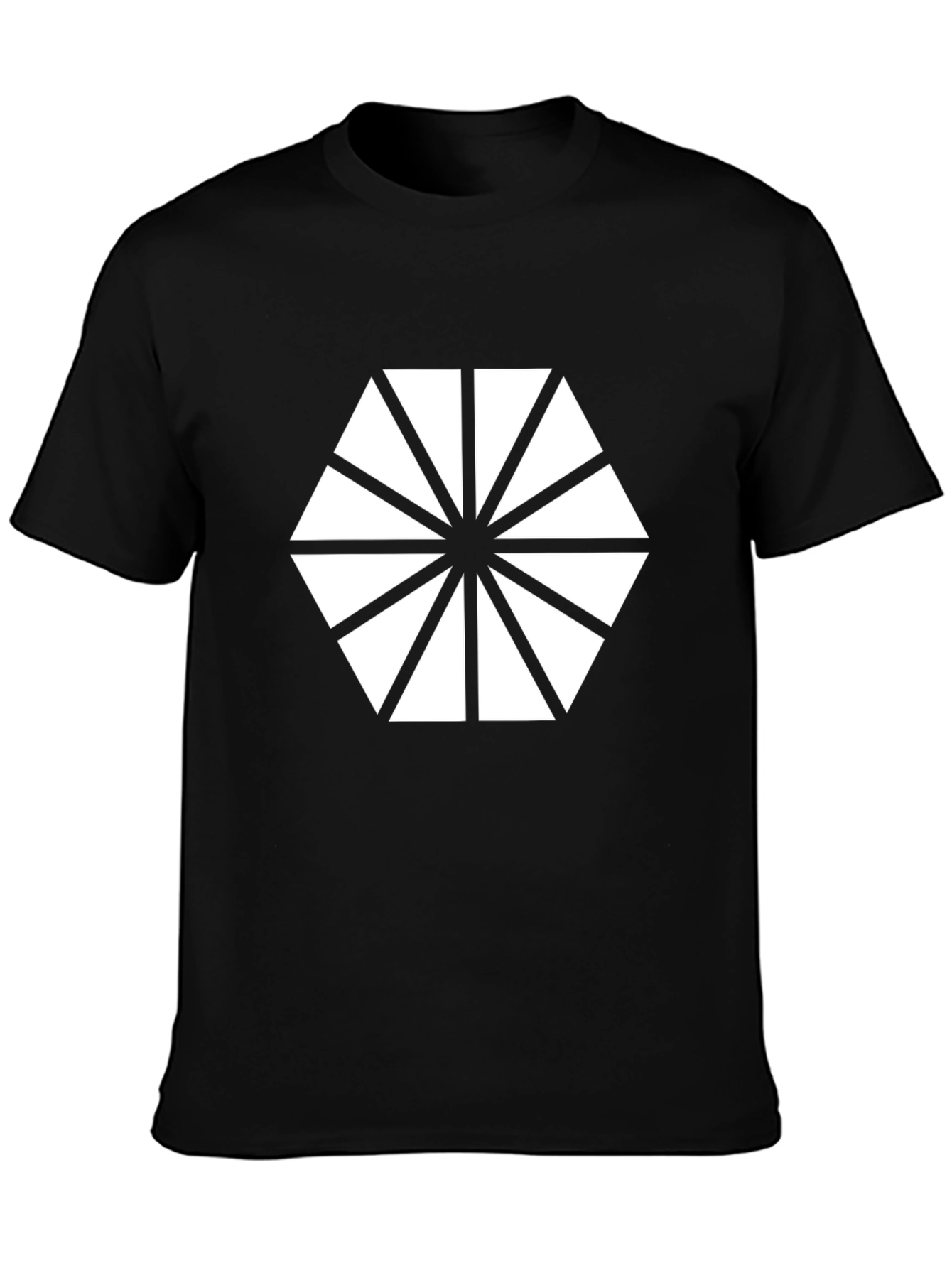 Black Geometric Hexagon Graphic Print Black T-Shirt view 3