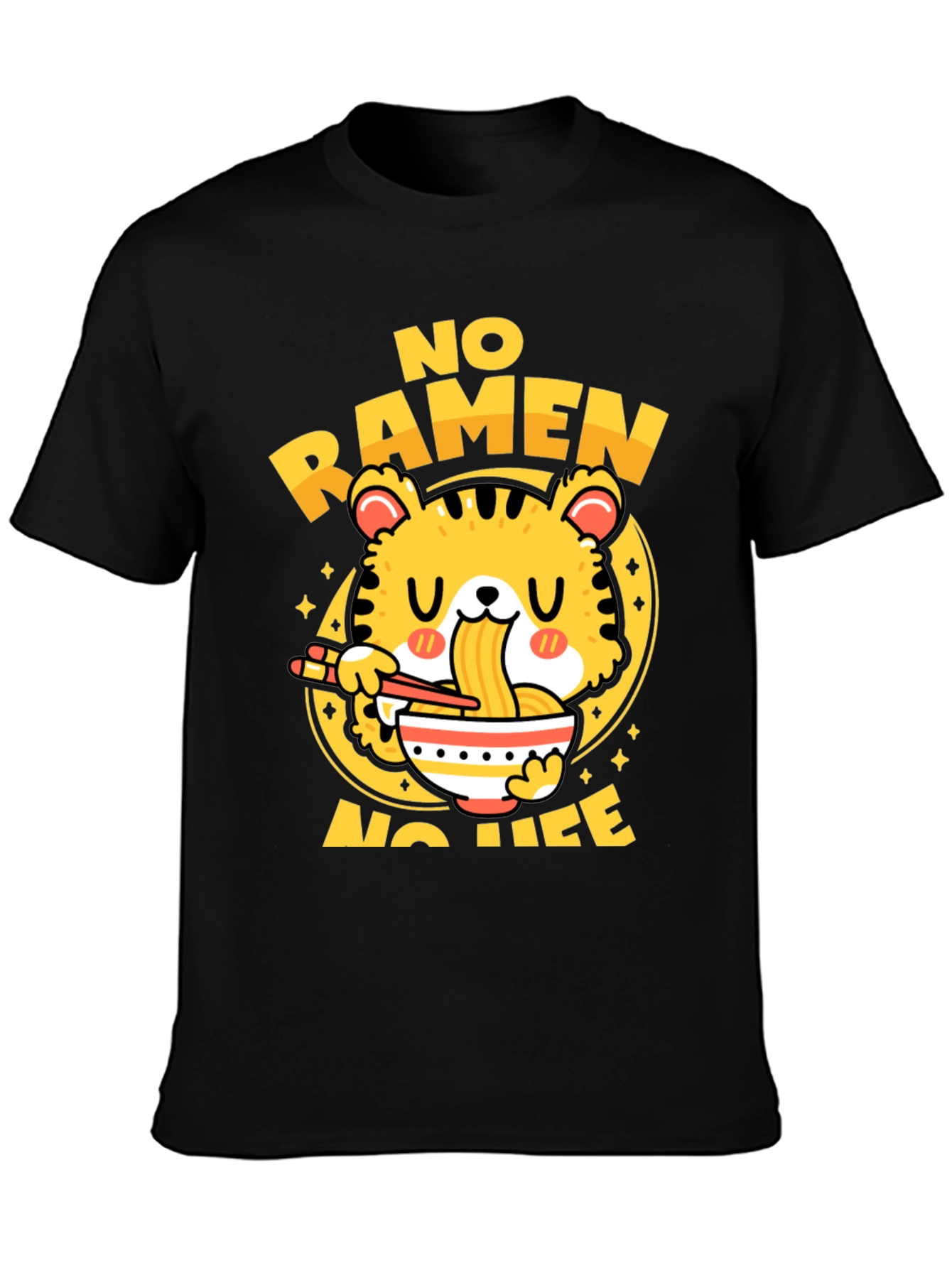 Black No Ramen No Life Graphic Tee - Black Cotton T-Shirt view 3