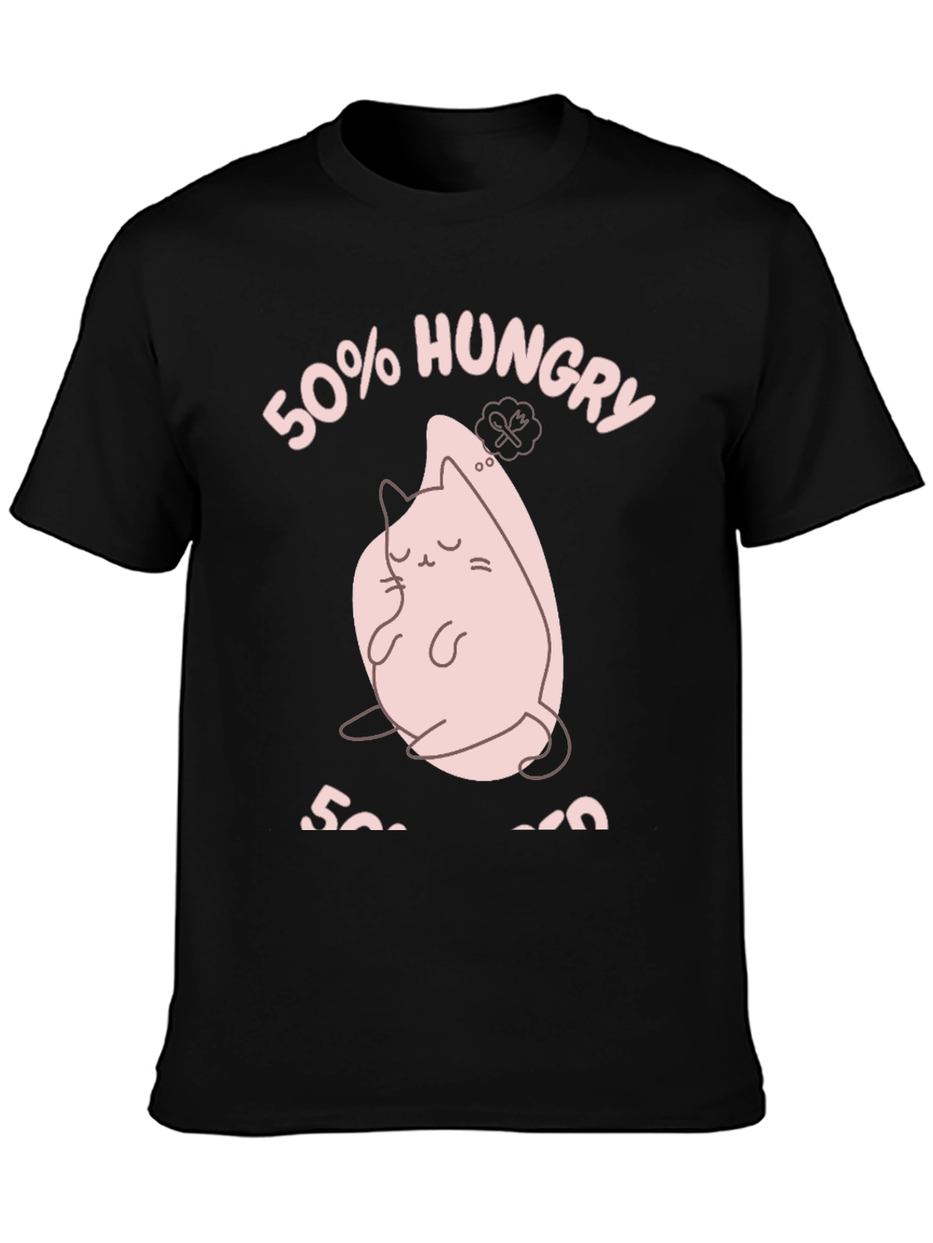 Black 50% Hungry Cat T-Shirt - Cute Black Tee view 3