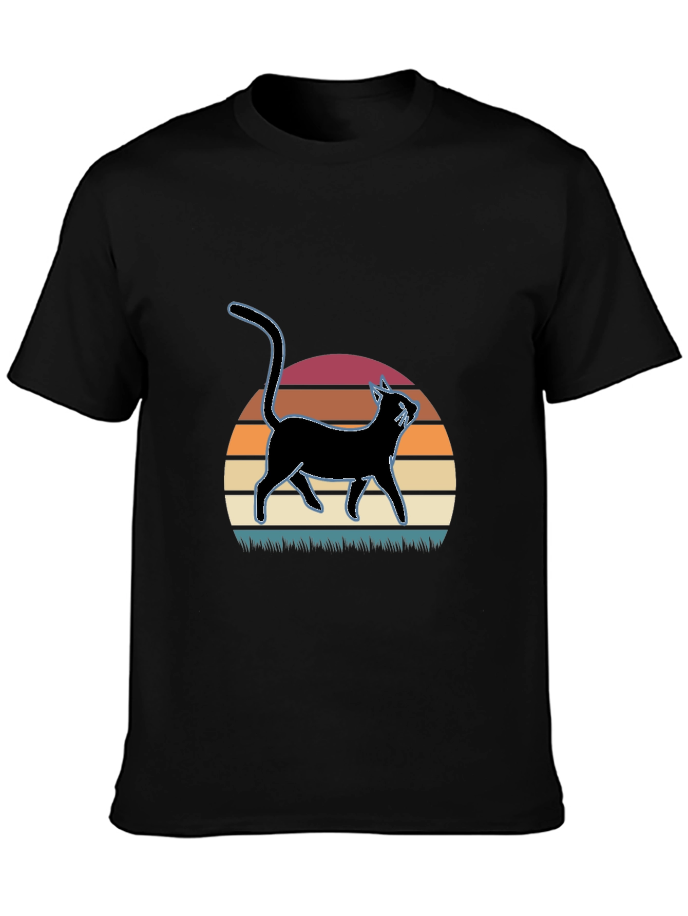 Black Retro Cat Silhouette T-Shirt view 3