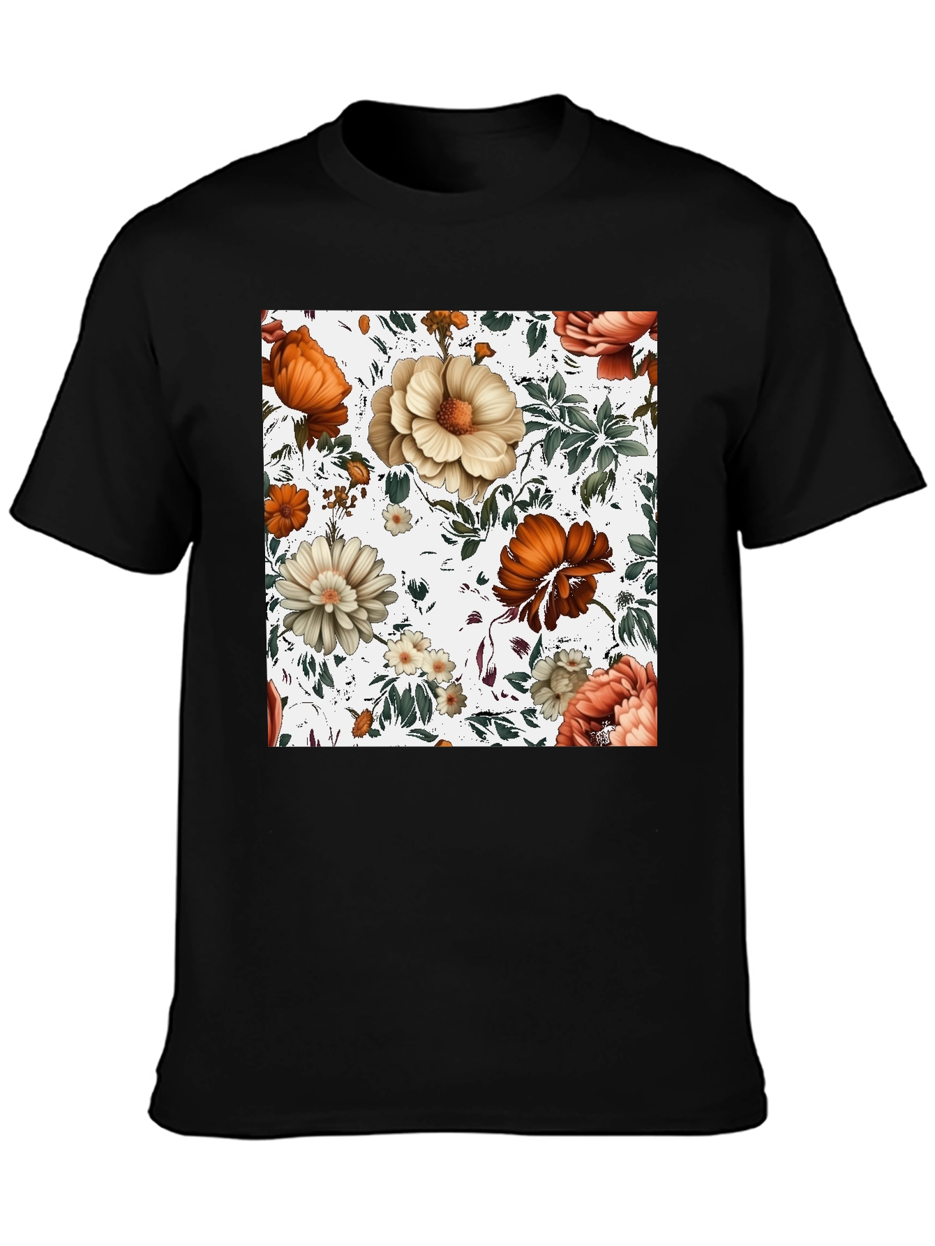 Black Floral Print Crew Neck Tee view 3