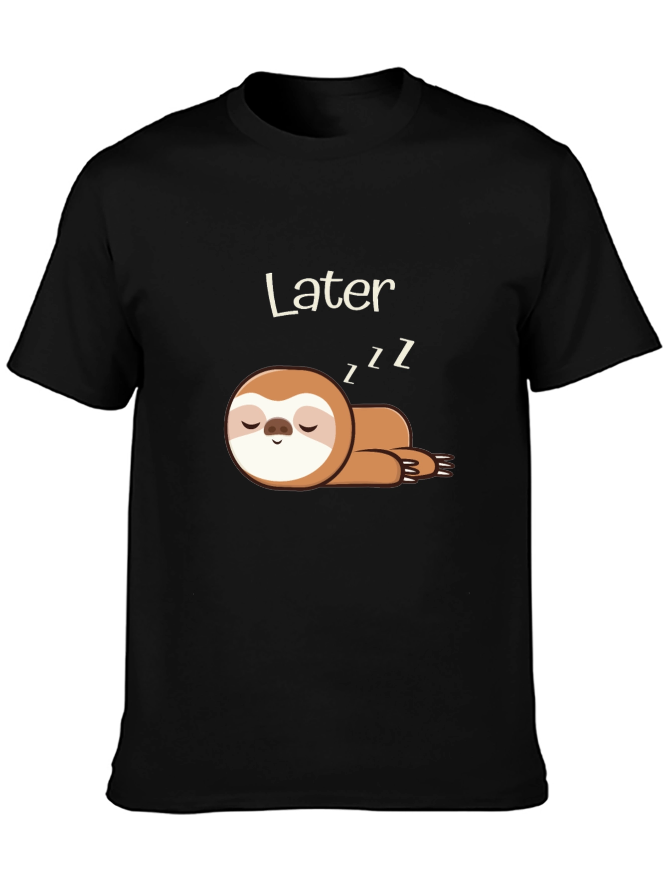 Black Men's Black T-Shirt with Sleeping Sloth Design view 3