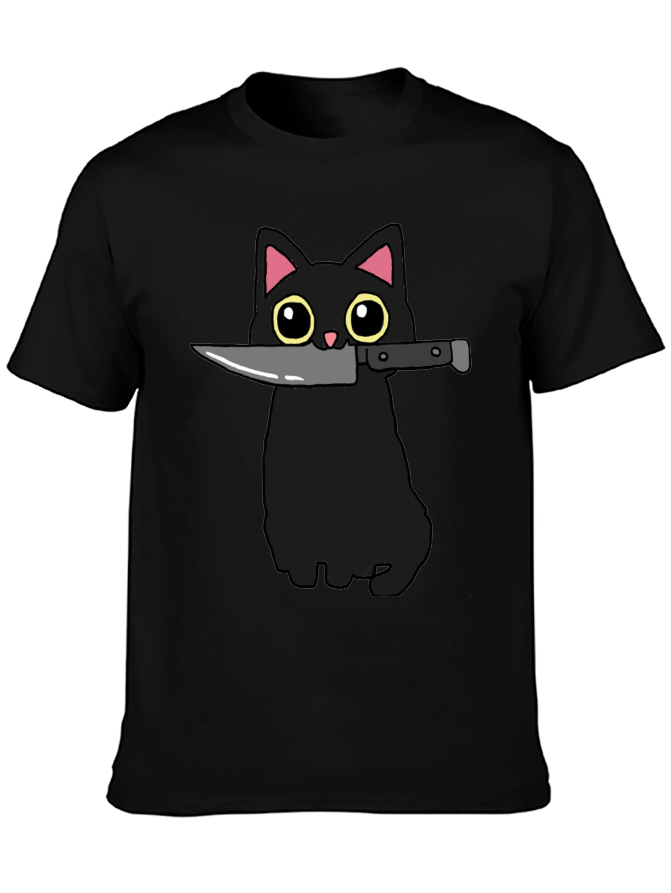 Black Black Cat Knife Graphic T-Shirt - Funny Cat Tee view 3