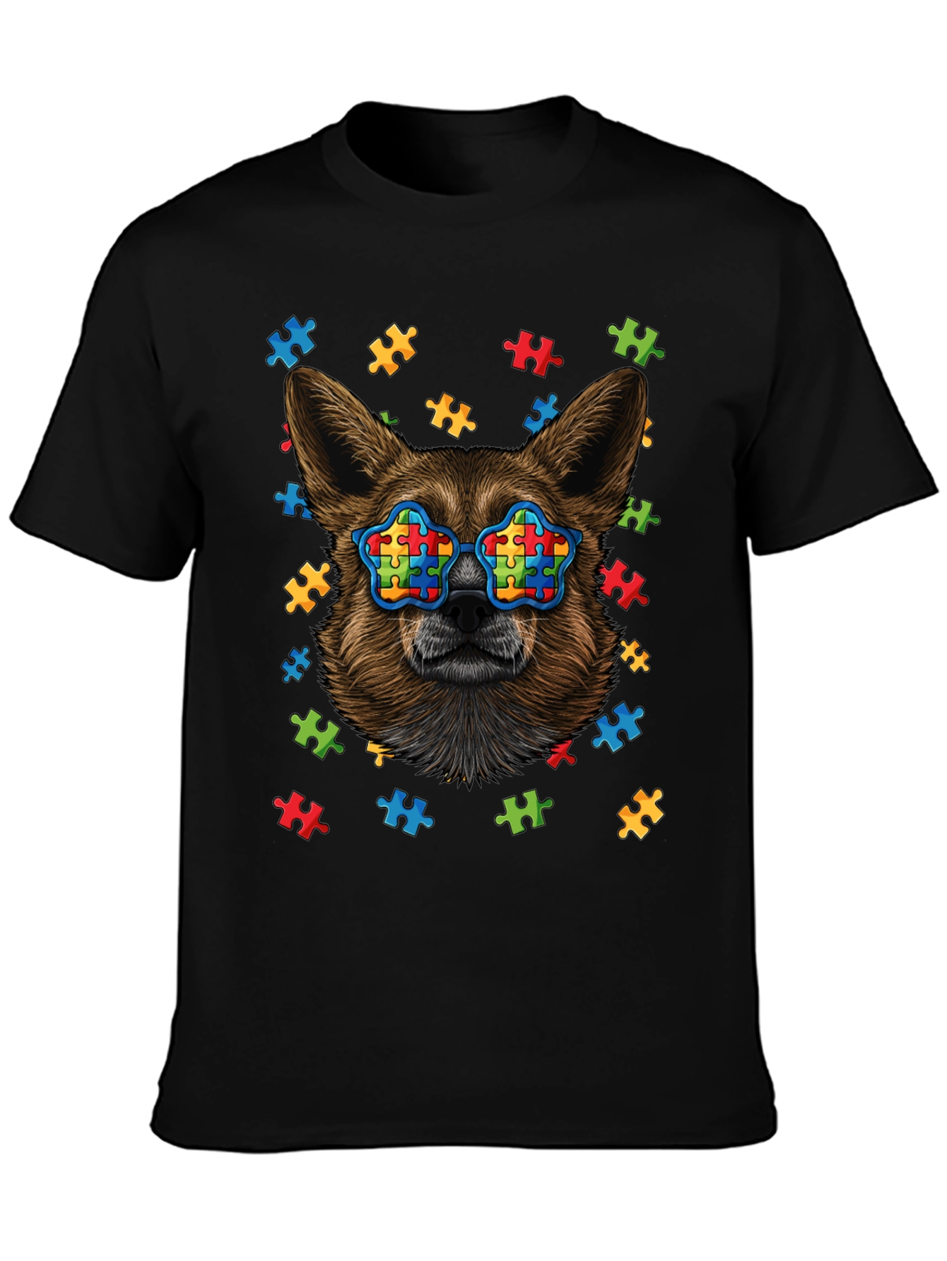 Black Dog Autism Puzzle T-Shirt view 3