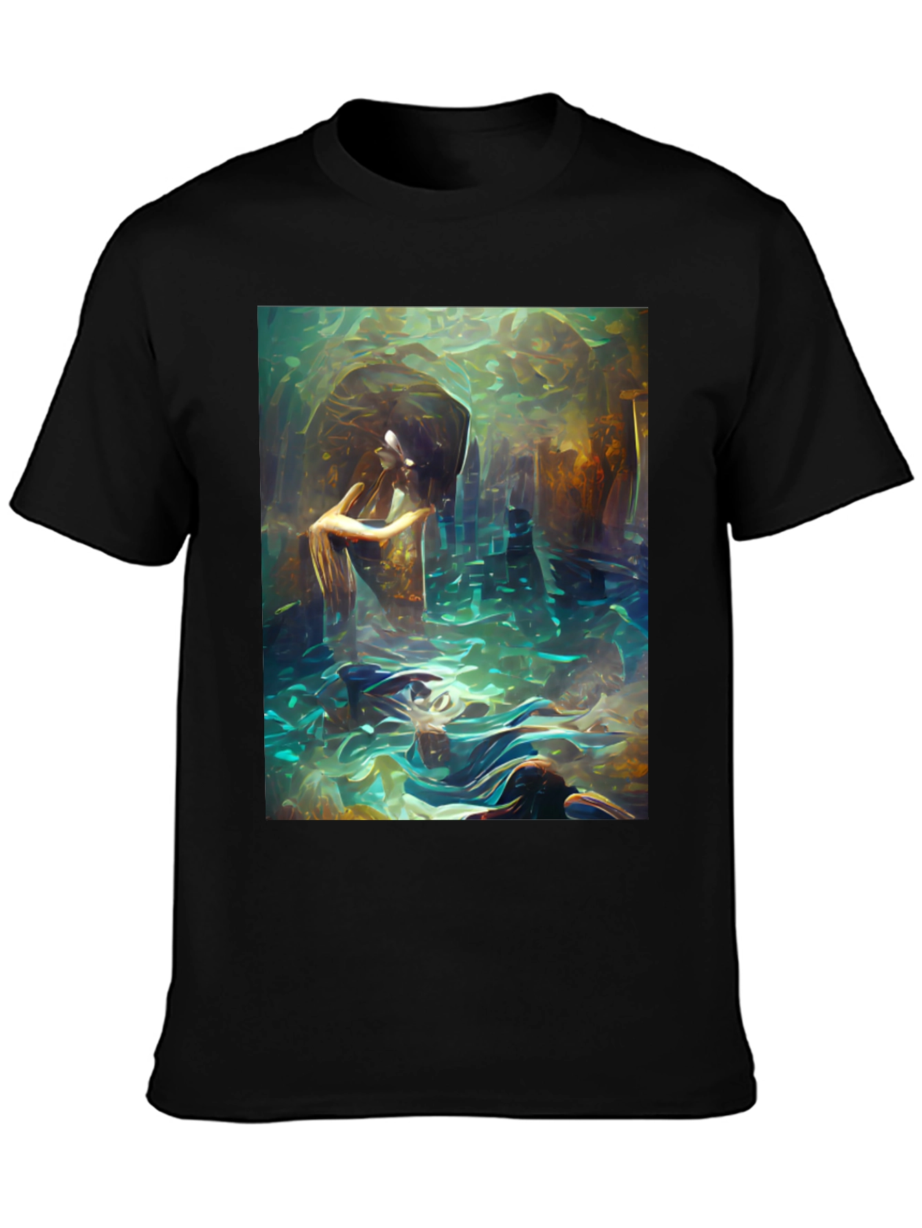 Black Artistic Underwater Scene Black T-Shirt view 3