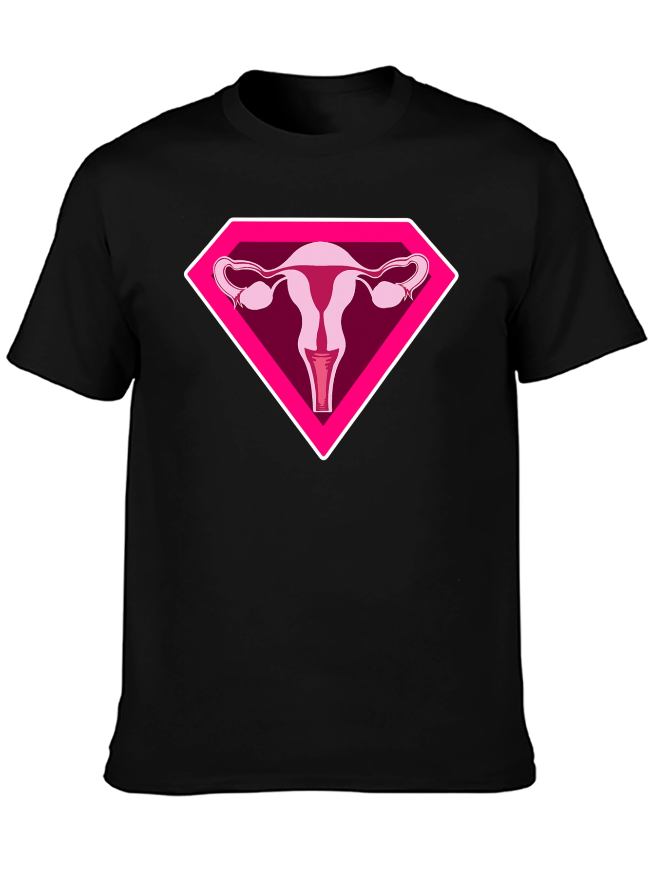 Black Uterus Superhero Graphic Tee - Black Cotton T-Shirt view 3