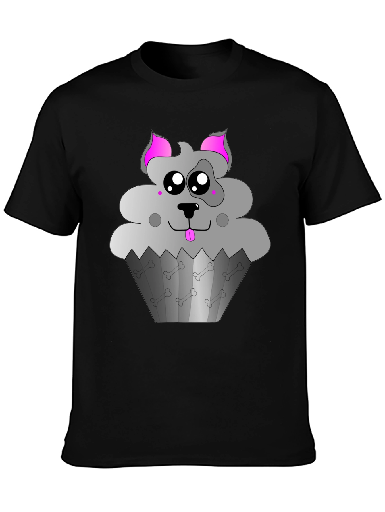 Black Cute Dog Cupcake Graphic Tee - Black view 3