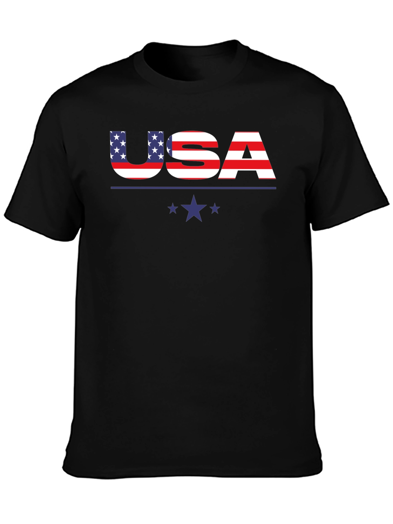 Black USA Flag Graphic Print Crew Neck T-Shirt view 3