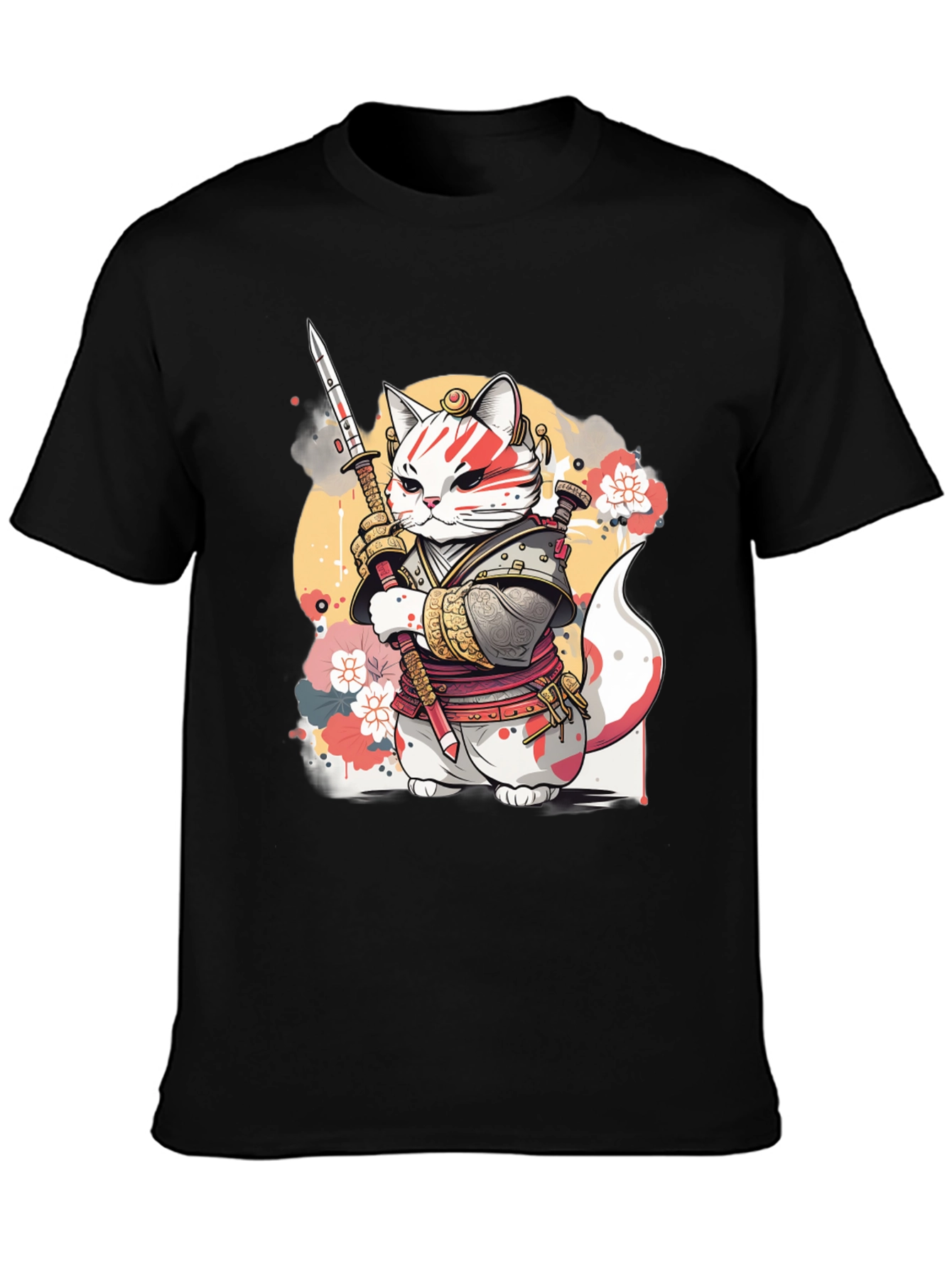 Black Samurai Cat Graphic Tee - Unique Anime Style view 3