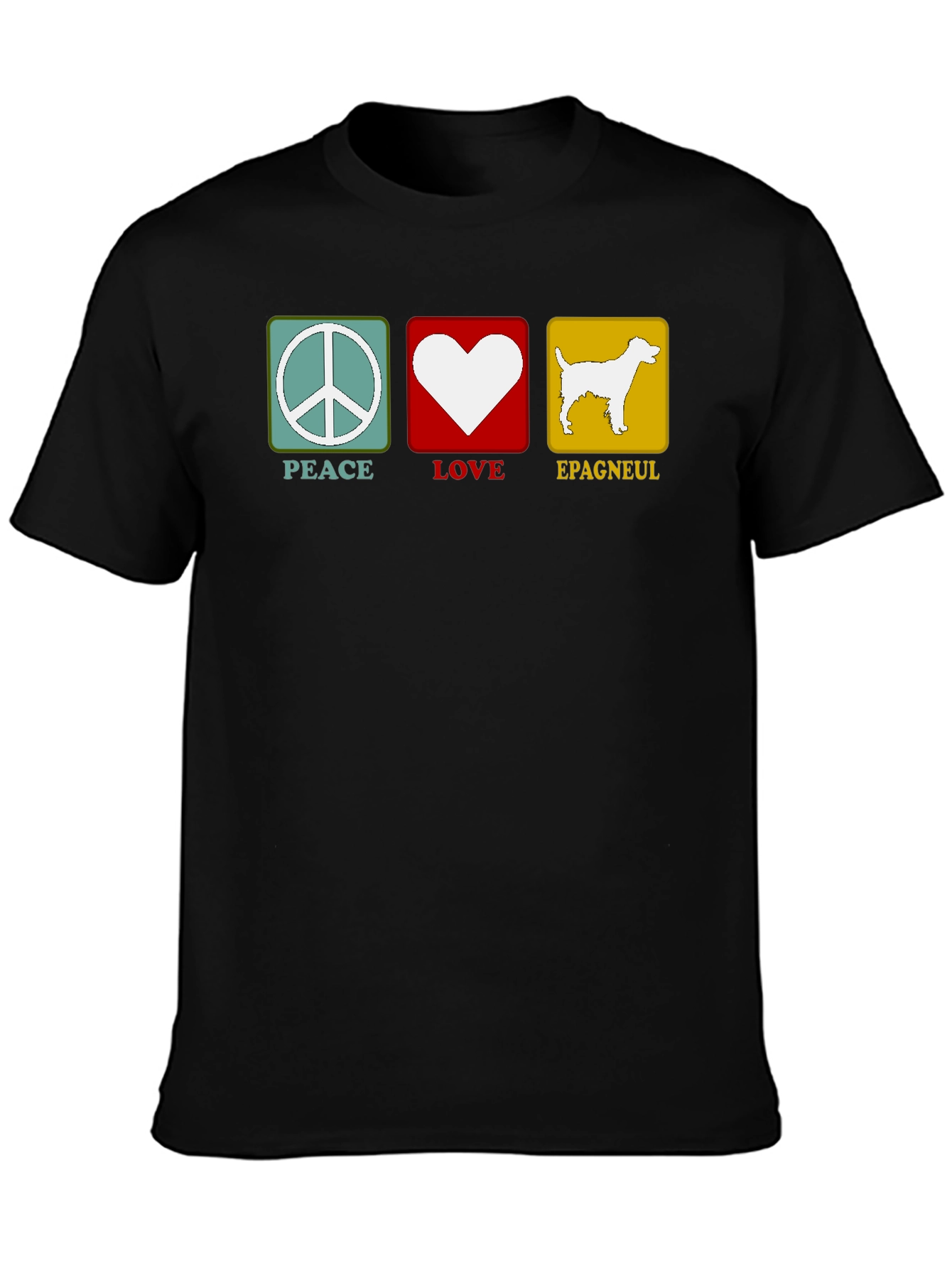 Black Peace Love Epagneul Dog T-Shirt view 3
