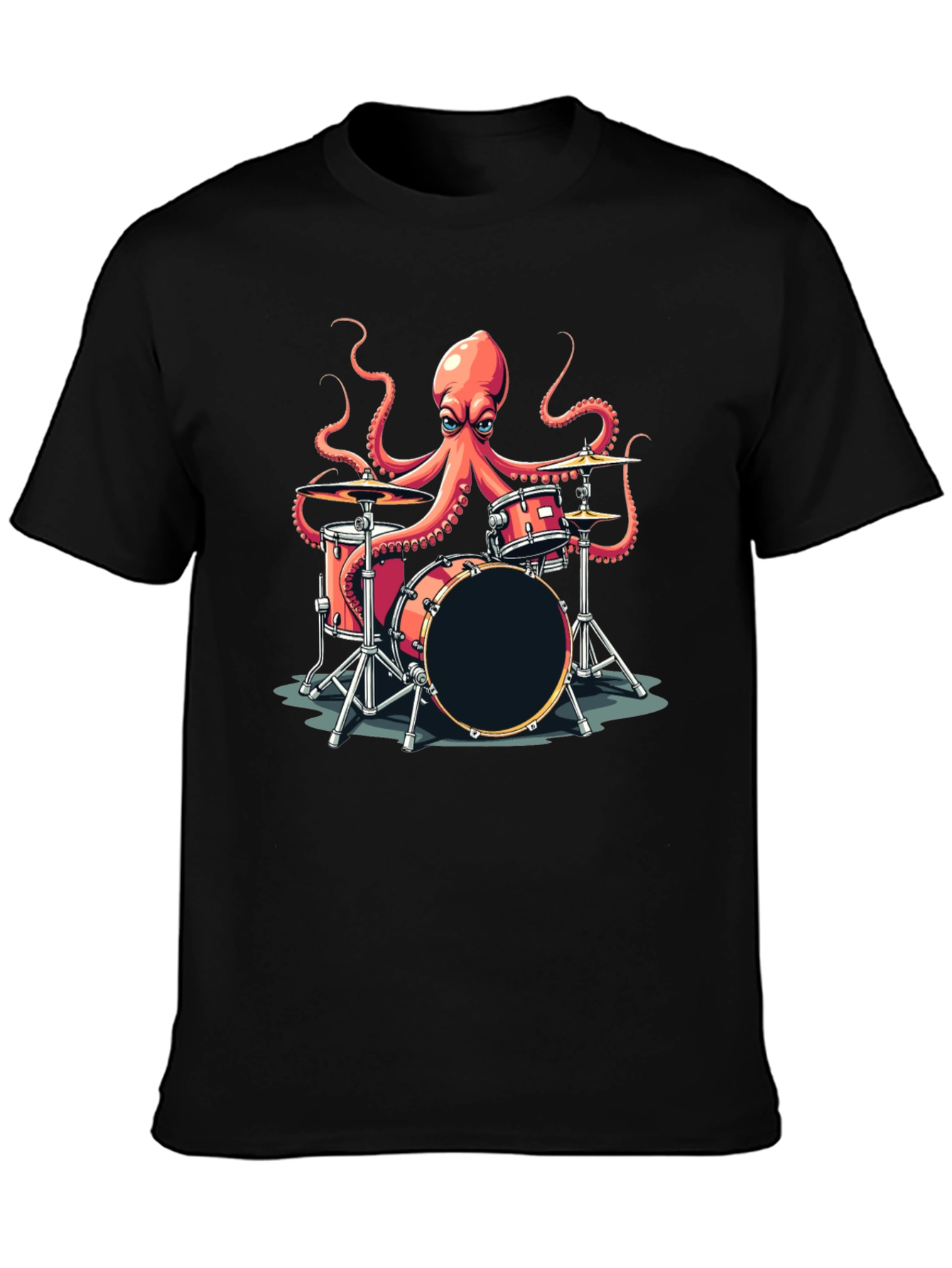 Black Octopus Drummer Graphic T-Shirt - Black view 3