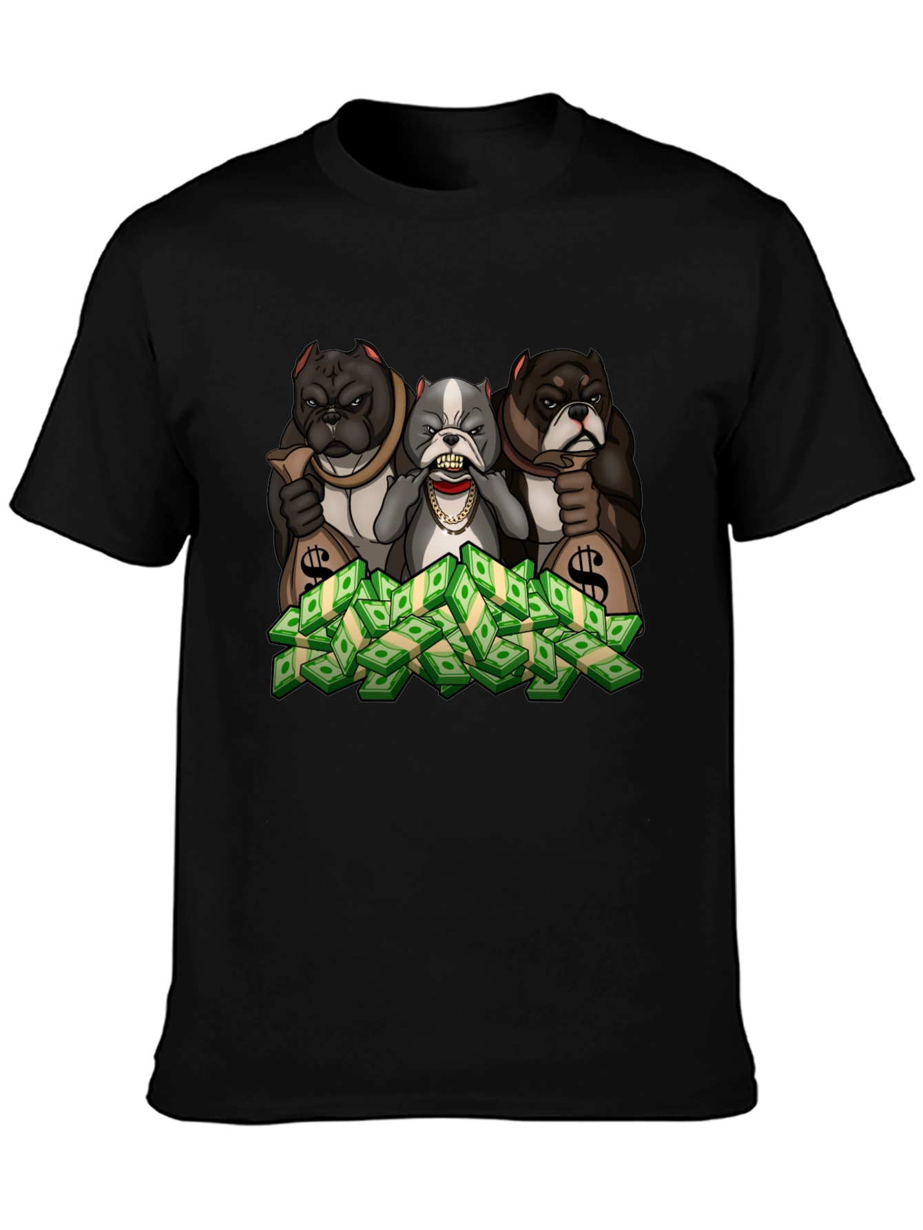 Black Bulldog Money T-Shirt - Cartoon Graphic Tee view 3