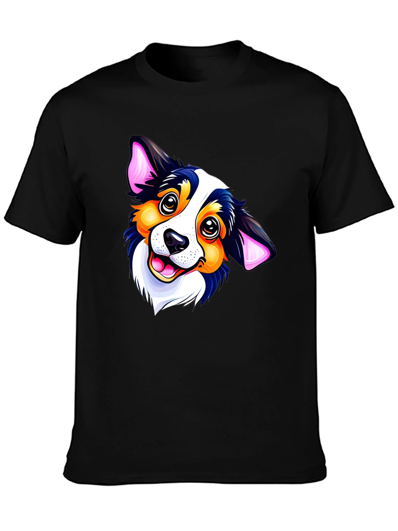 Black Cartoon Dog Graphic Black T-Shirt view 3