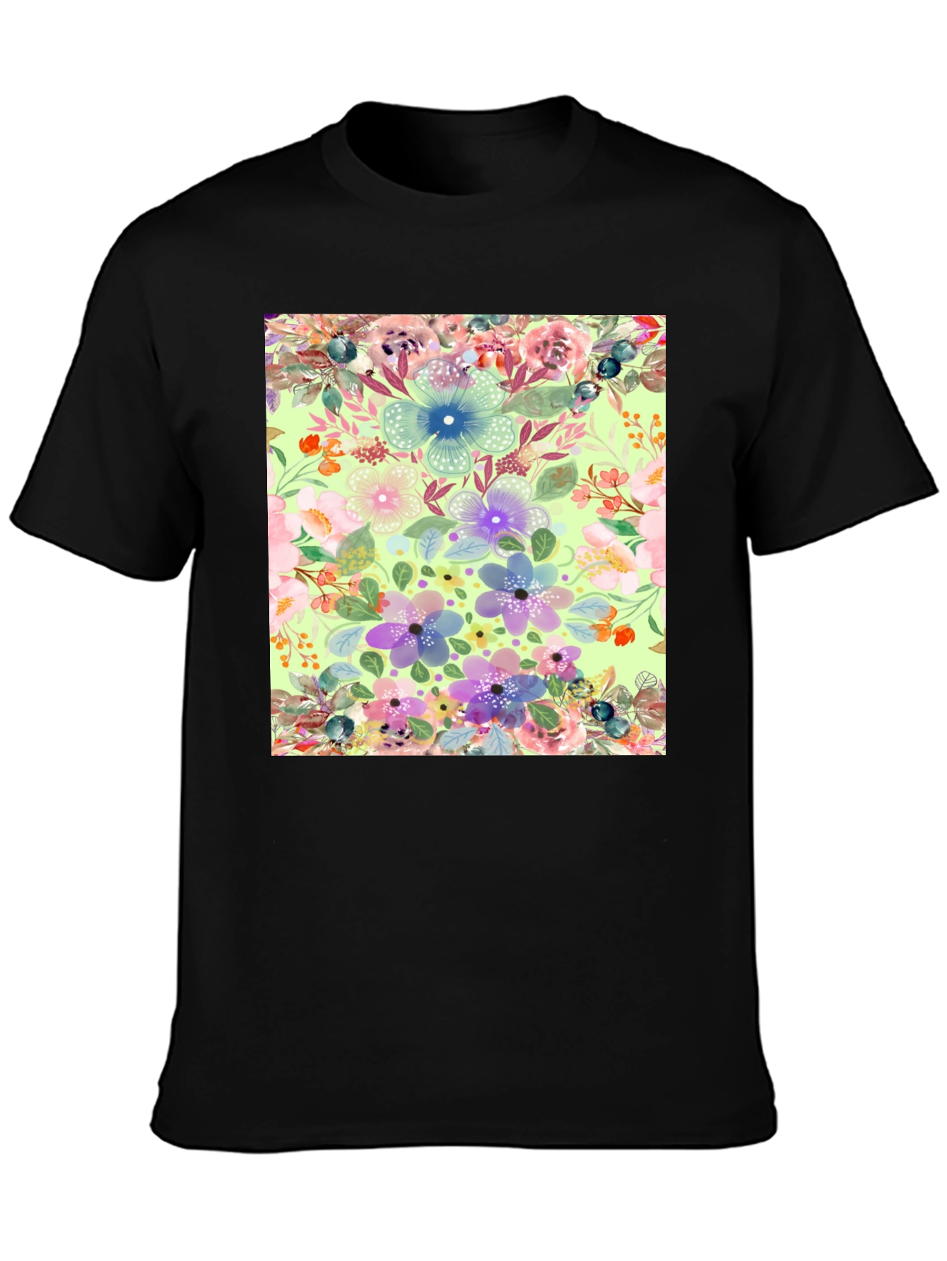 Black Floral Print T-Shirt - Black Casual Tee view 3