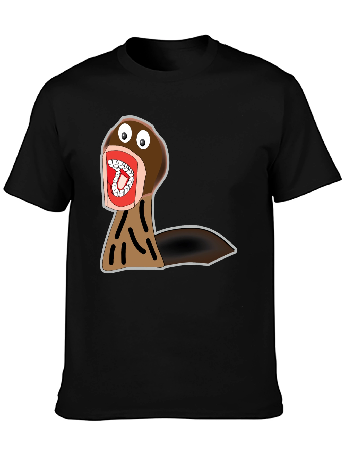Black Funny Cartoon Monster Graphic Tee - Black Cotton view 3