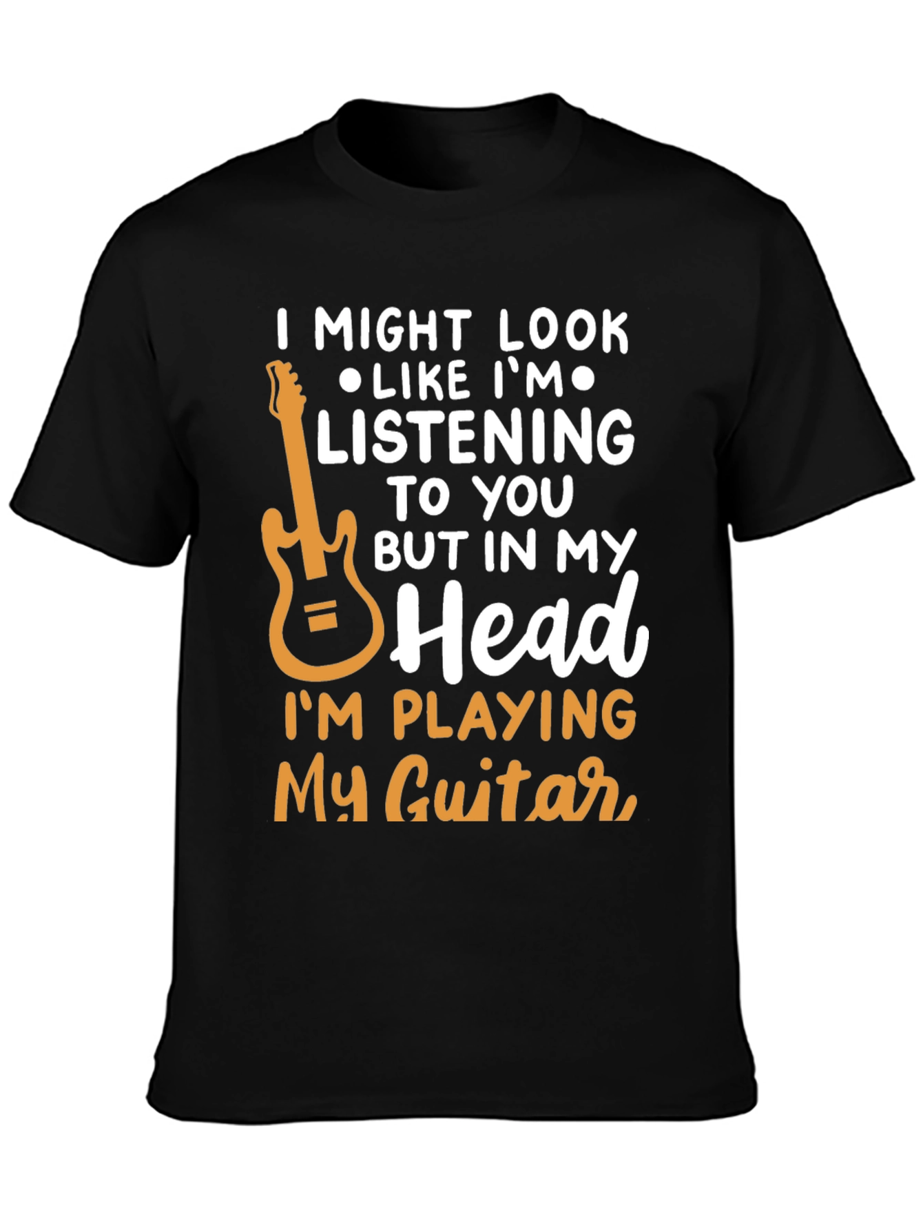 Black Guitar Lover T-Shirt - "In My Head I'm Playing Guitar" view 3
