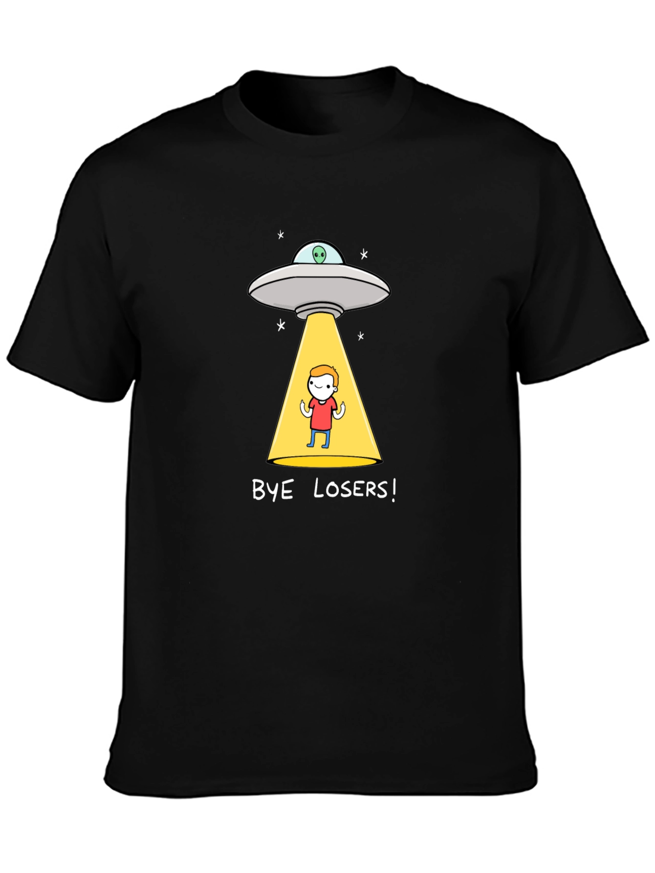 Black Bye Losers! Alien Abduction Graphic Tee - Black Cotton Blend view 3