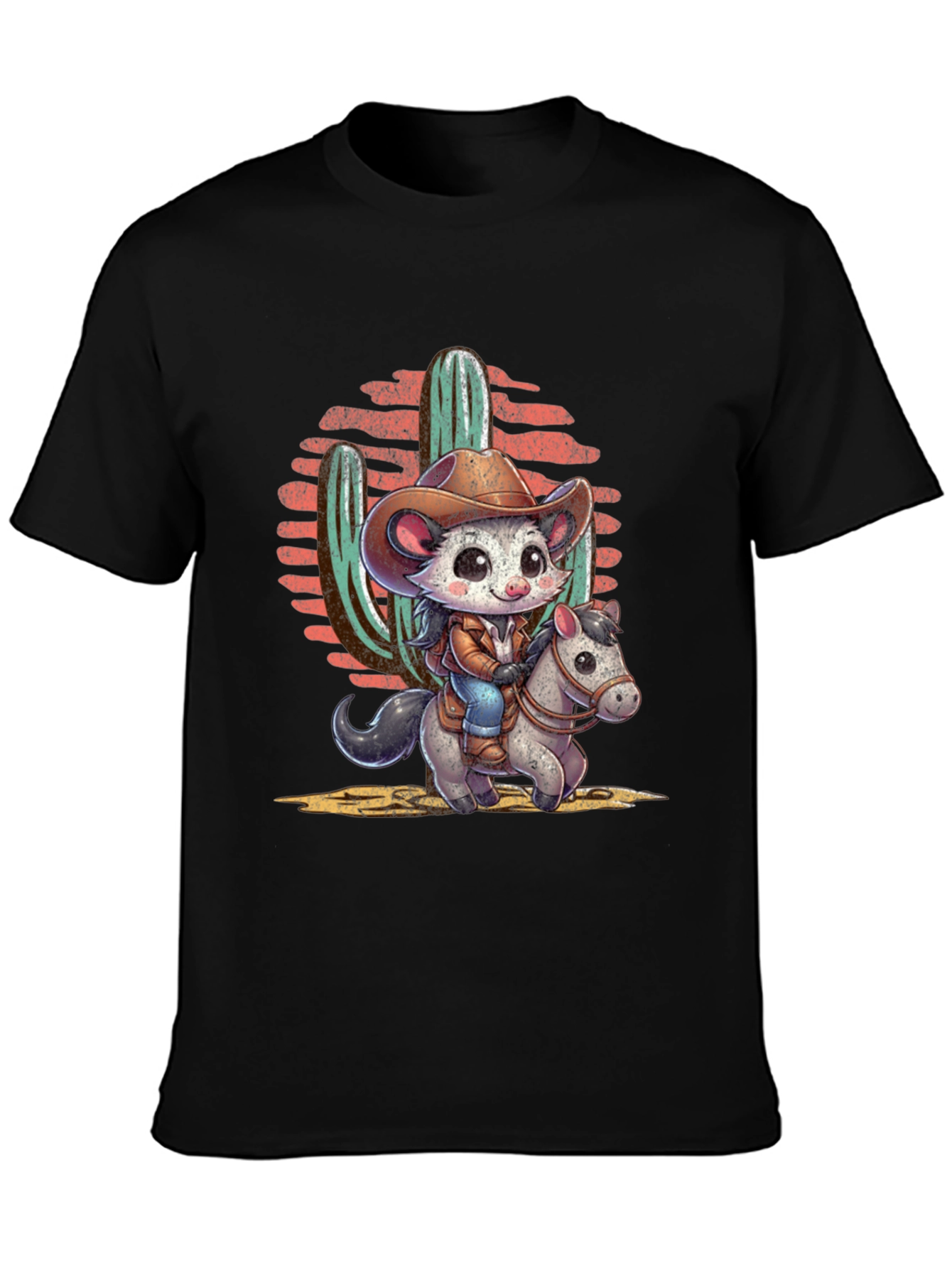 Black Cute Cowboy Possum T-Shirt view 3