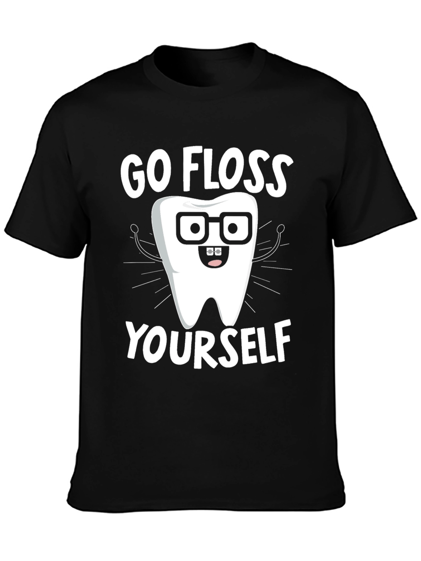 Black Go Floss Yourself Funny Dental T-Shirt view 3