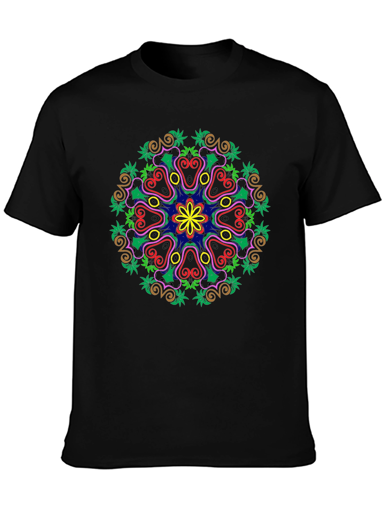 Black Colorful Mandala Graphic Print Black T-Shirt view 3