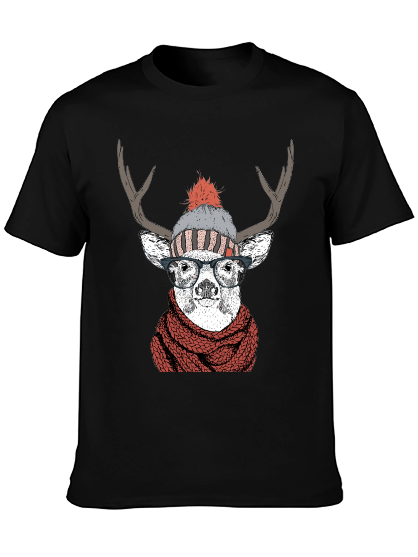 Hipster Deer Graphic Tee - Antler Scarf & Glasses - 3