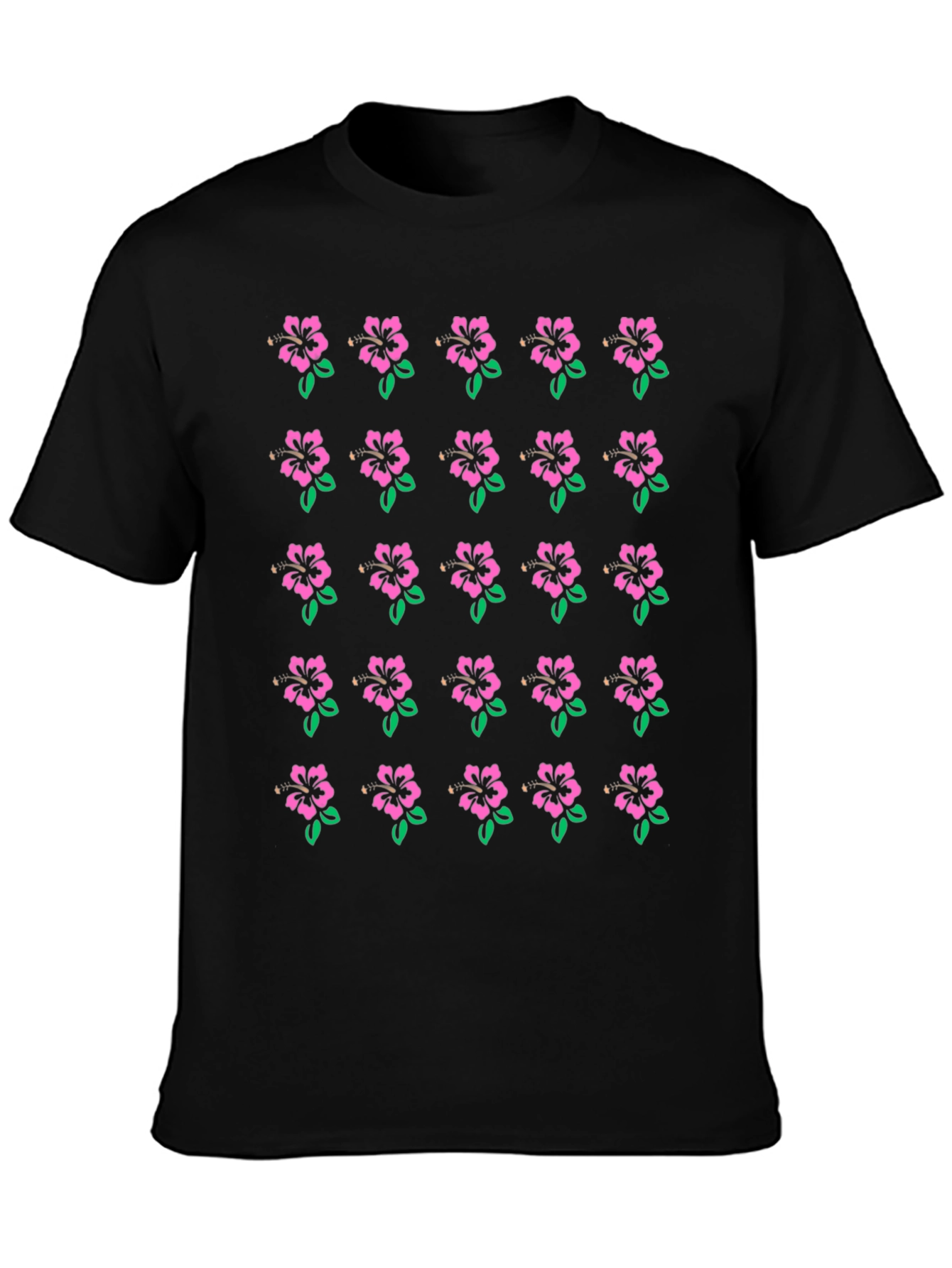 Black Hibiscus Print Crew Neck Tee view 3