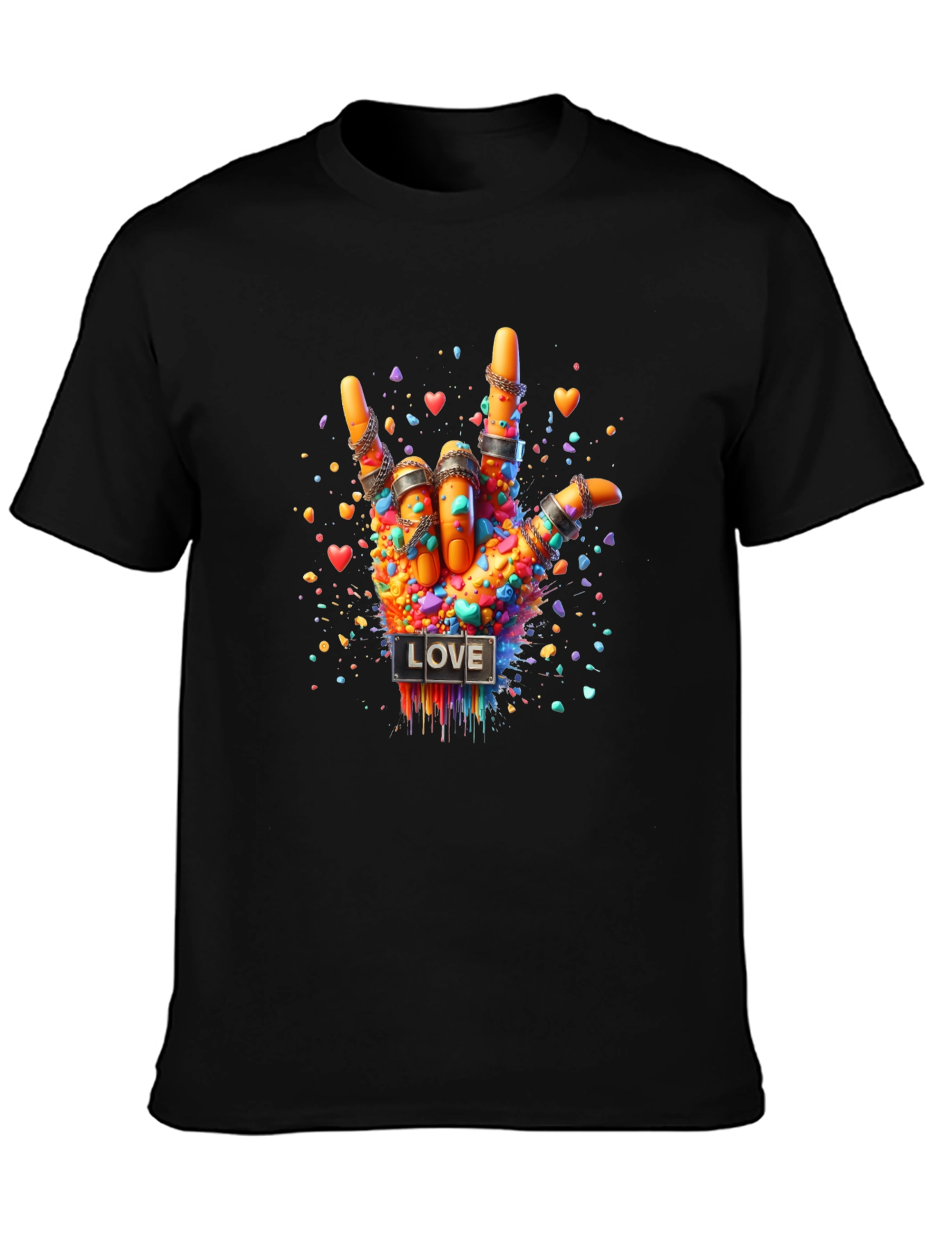 Black Love Sign Hand Graphic Tee - Colorful ASL Design view 3