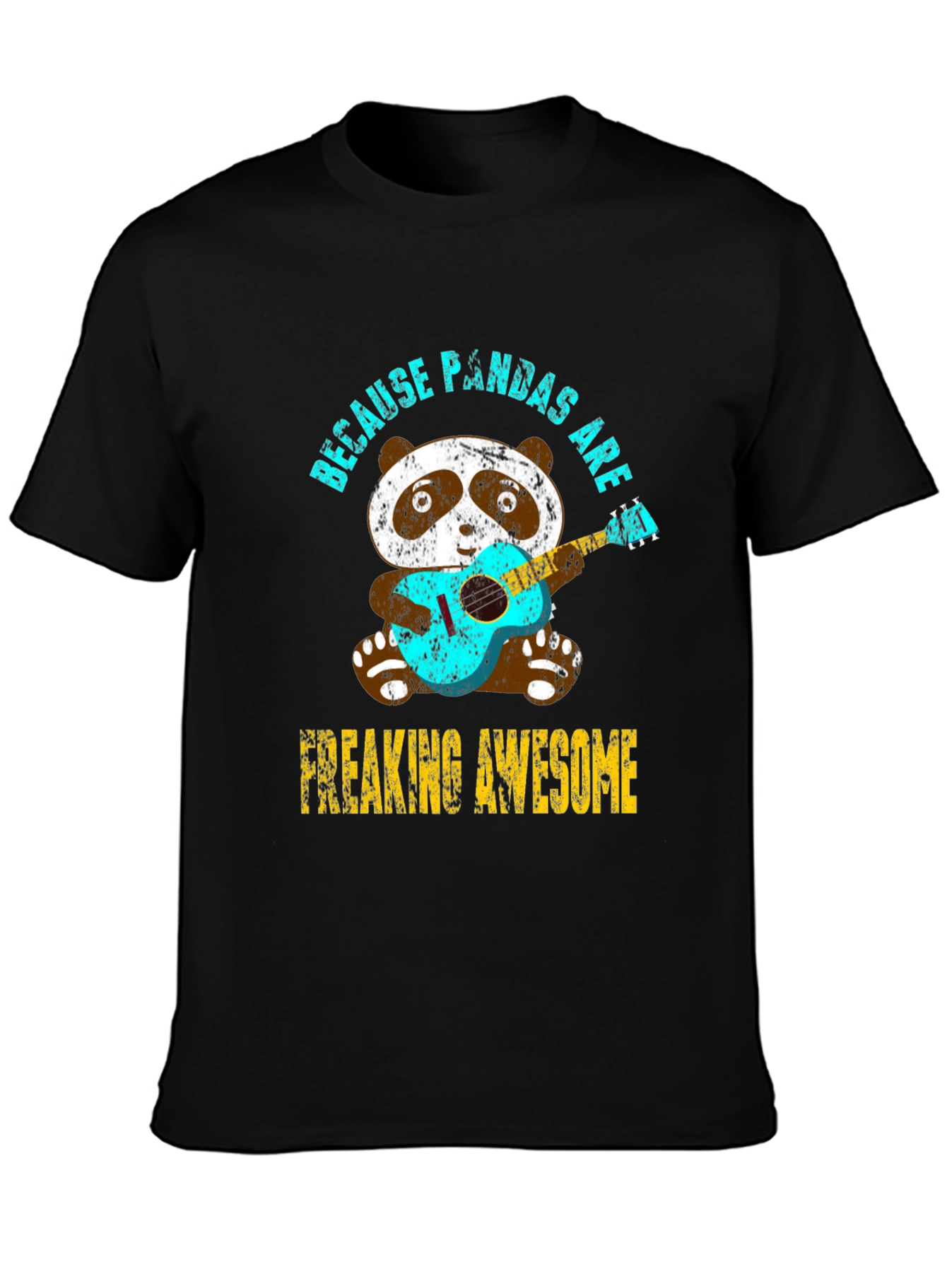 Black Panda Guitar T-Shirt - Because Pandas Are Awesome Tee view 3