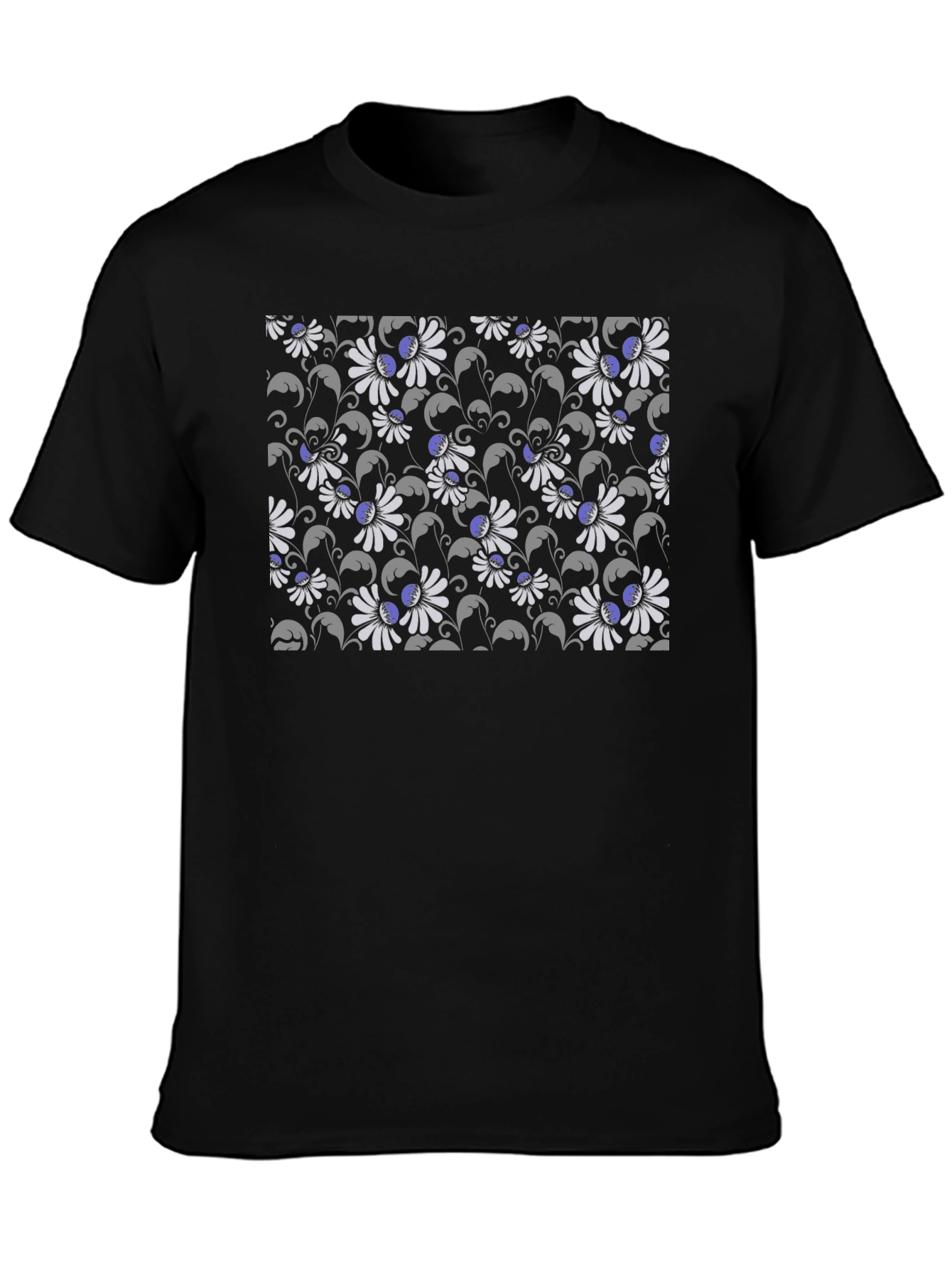 Black Floral Pattern T-Shirt view 3