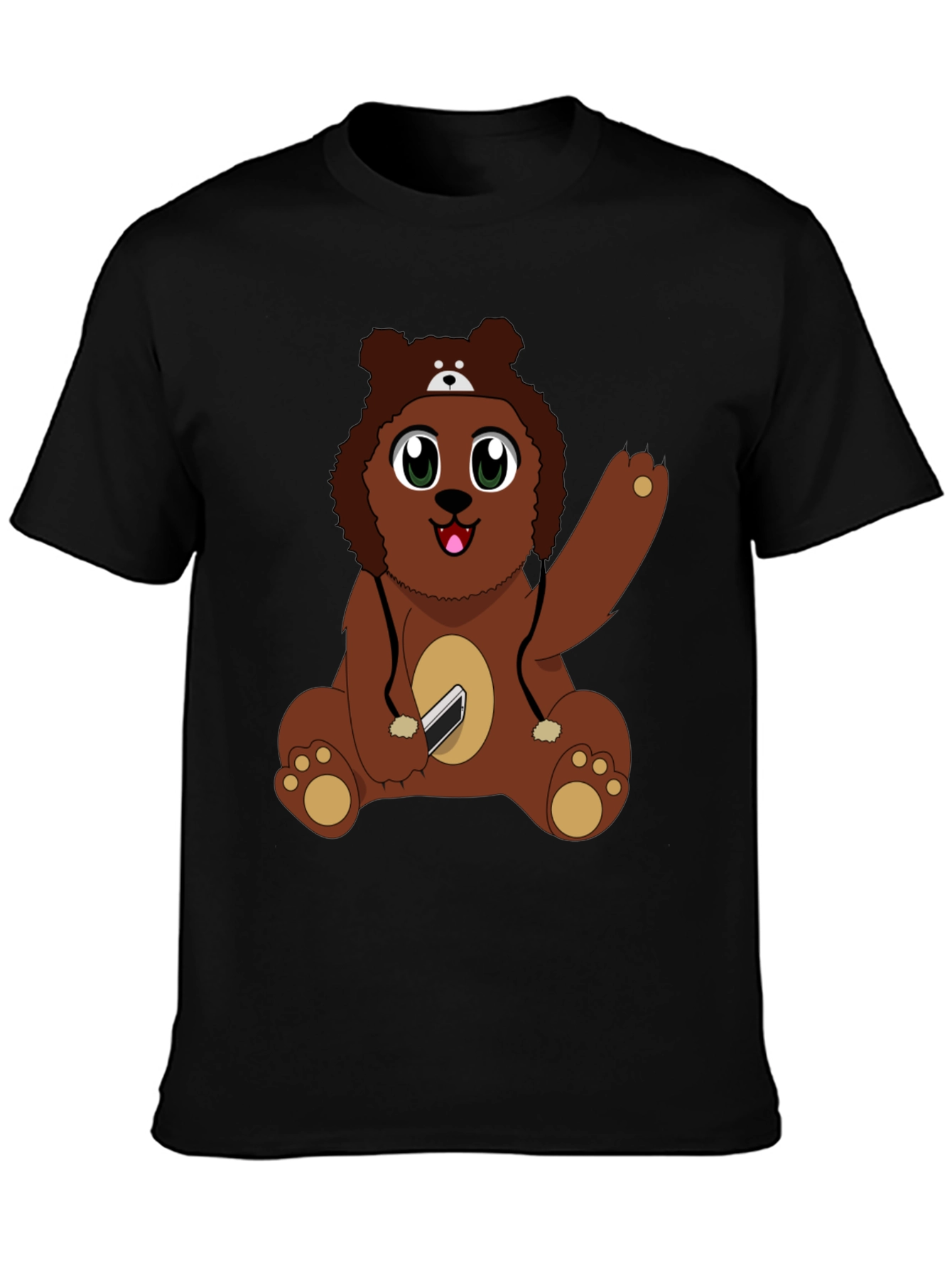 Black Cute Cartoon Bear Graphic T-Shirt view 3
