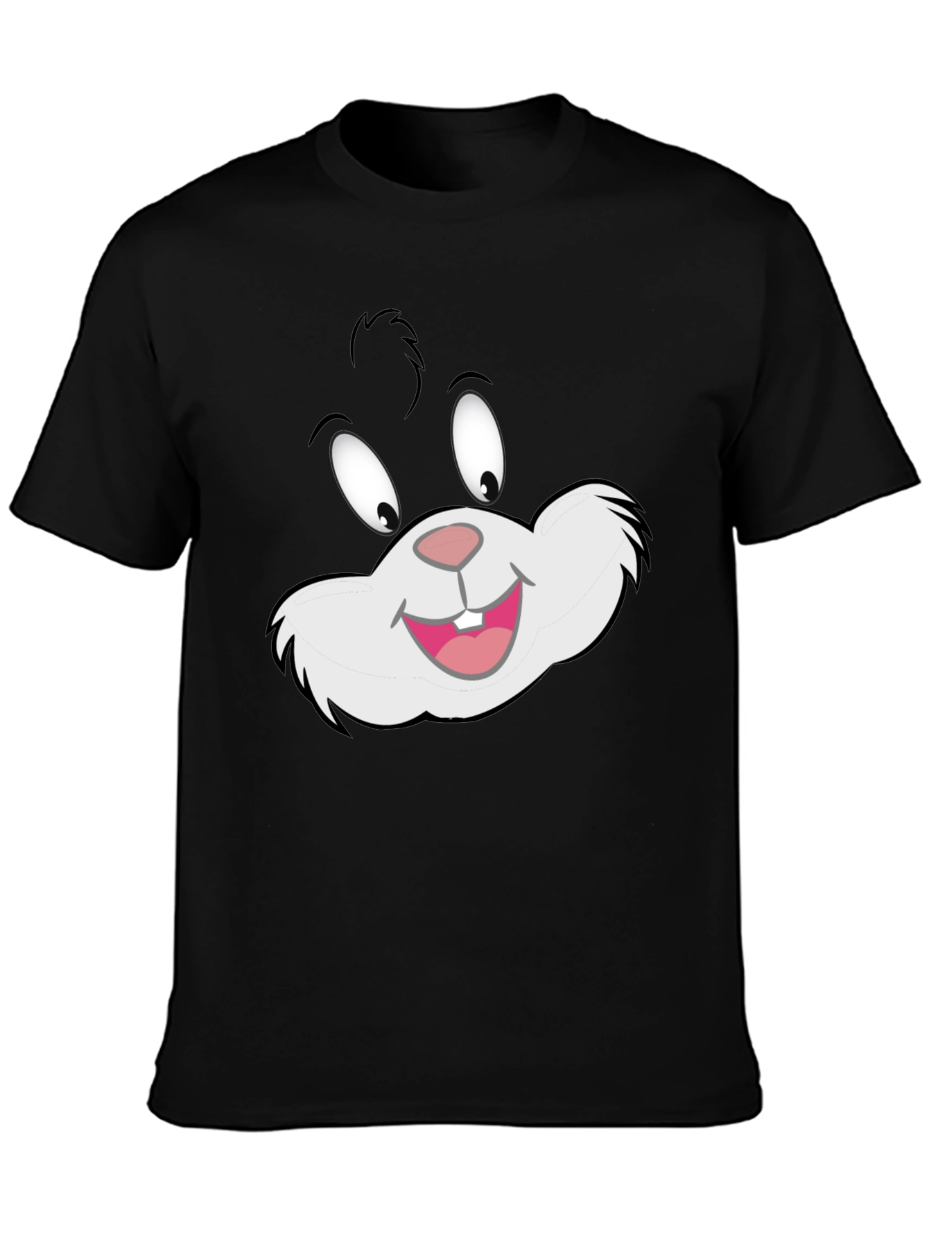 Black Cartoon Cat Face Black T-Shirt view 3