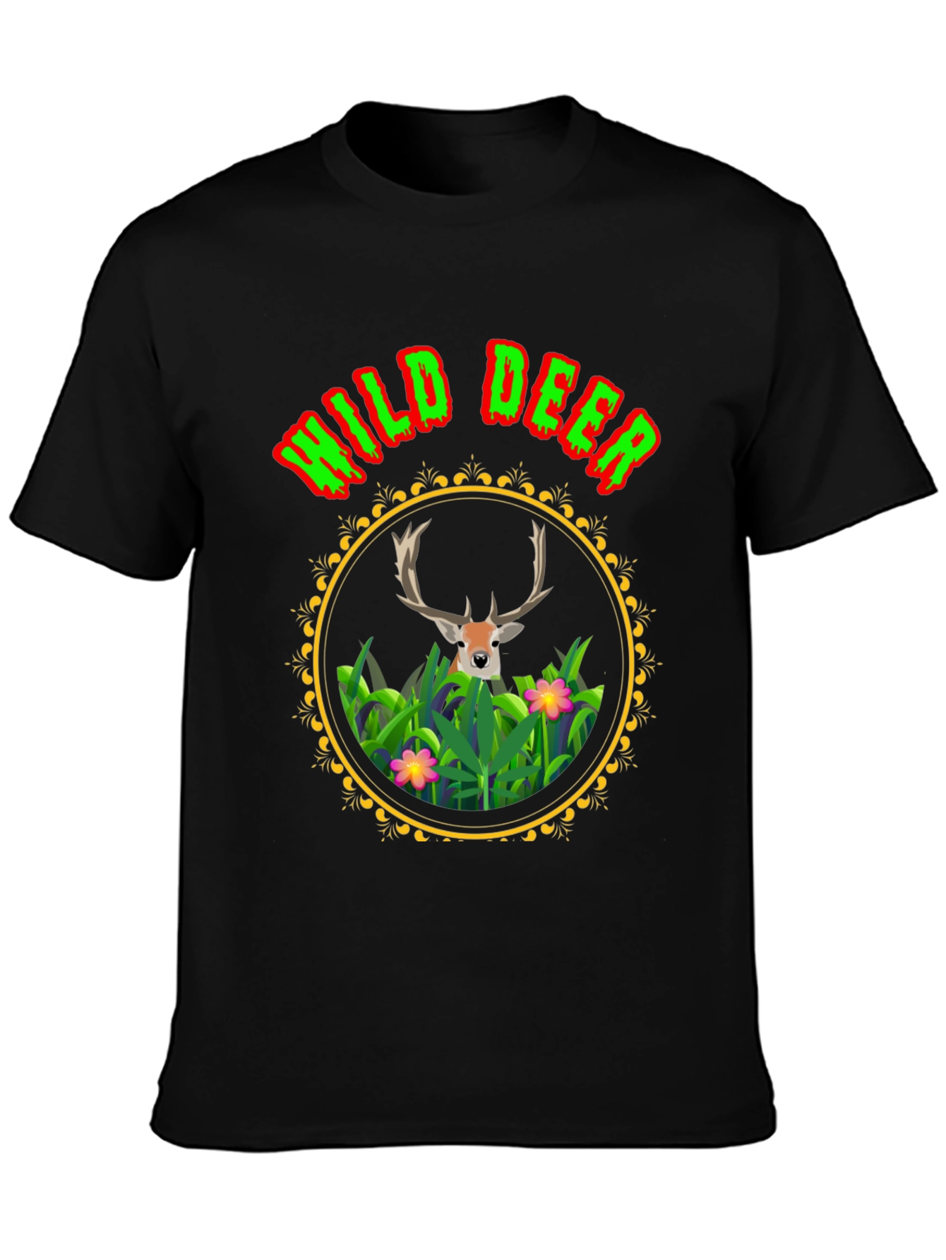 Black Wild Deer Graphic Tee - Nature Lover Shirt view 3