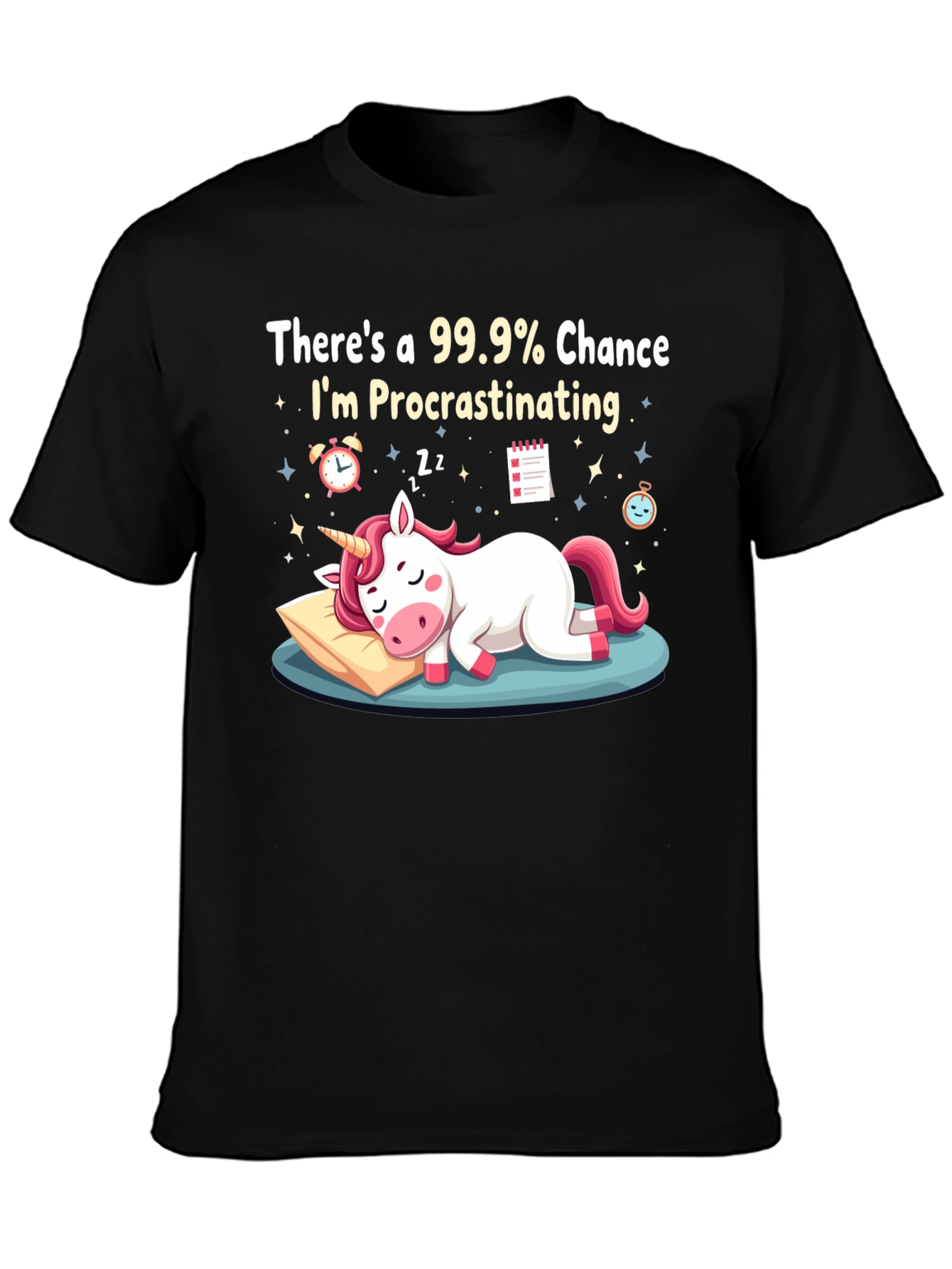 Black Procrastinating Unicorn Graphic T-Shirt - Black view 3