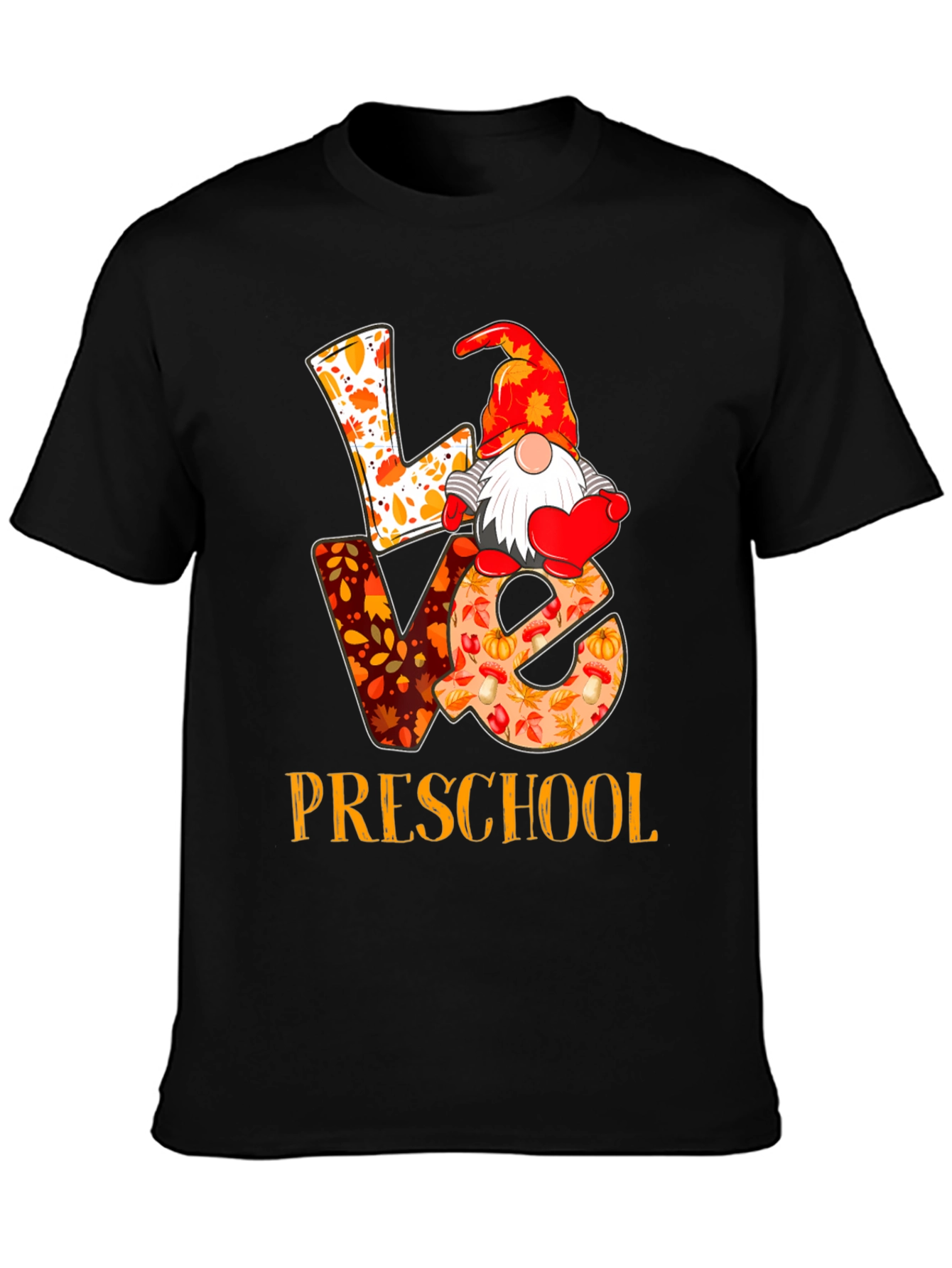 Black Love Preschool Fall Gnome Teacher T-Shirt view 3