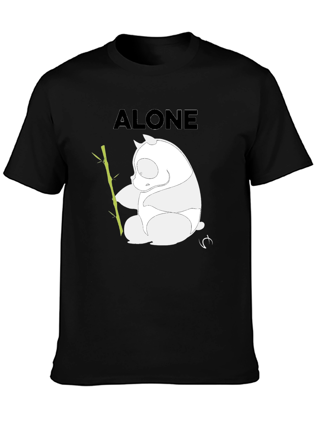 Black Alone Panda Graphic T-Shirt - Black Casual Tee view 3