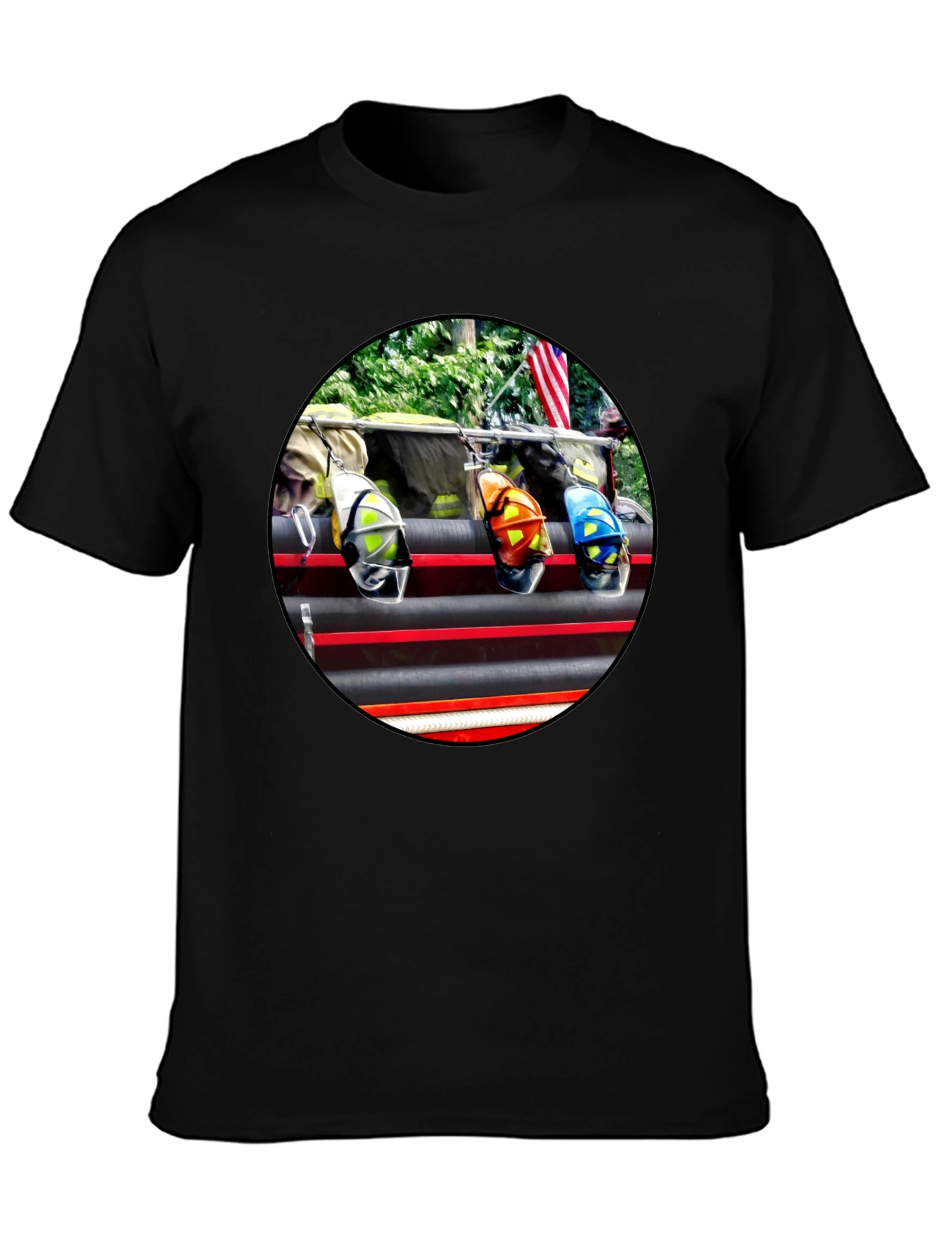 Black Firefighter Helmets Graphic T-Shirt view 3