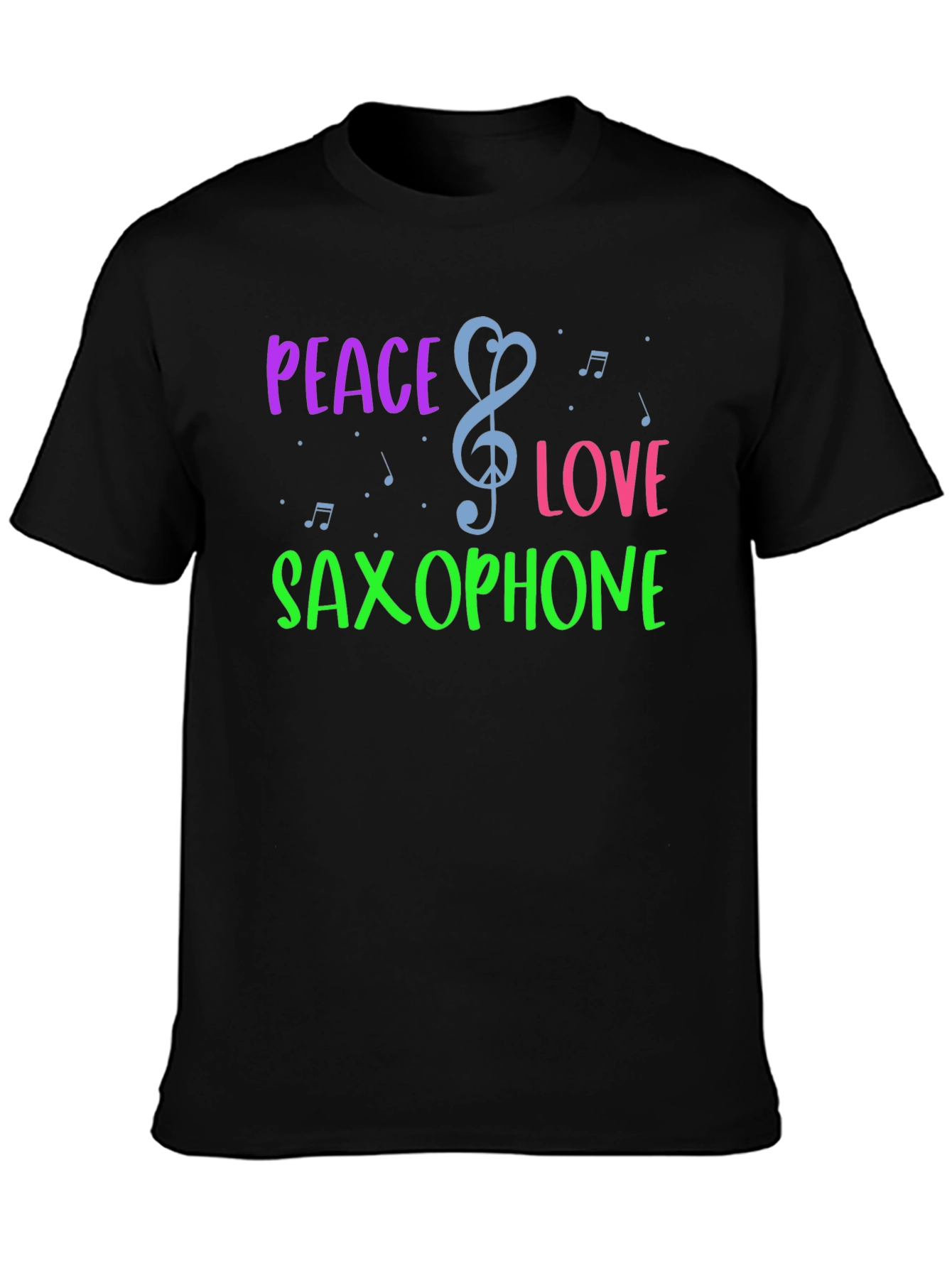 Black Peace Love Saxophone Graphic T-Shirt view 3