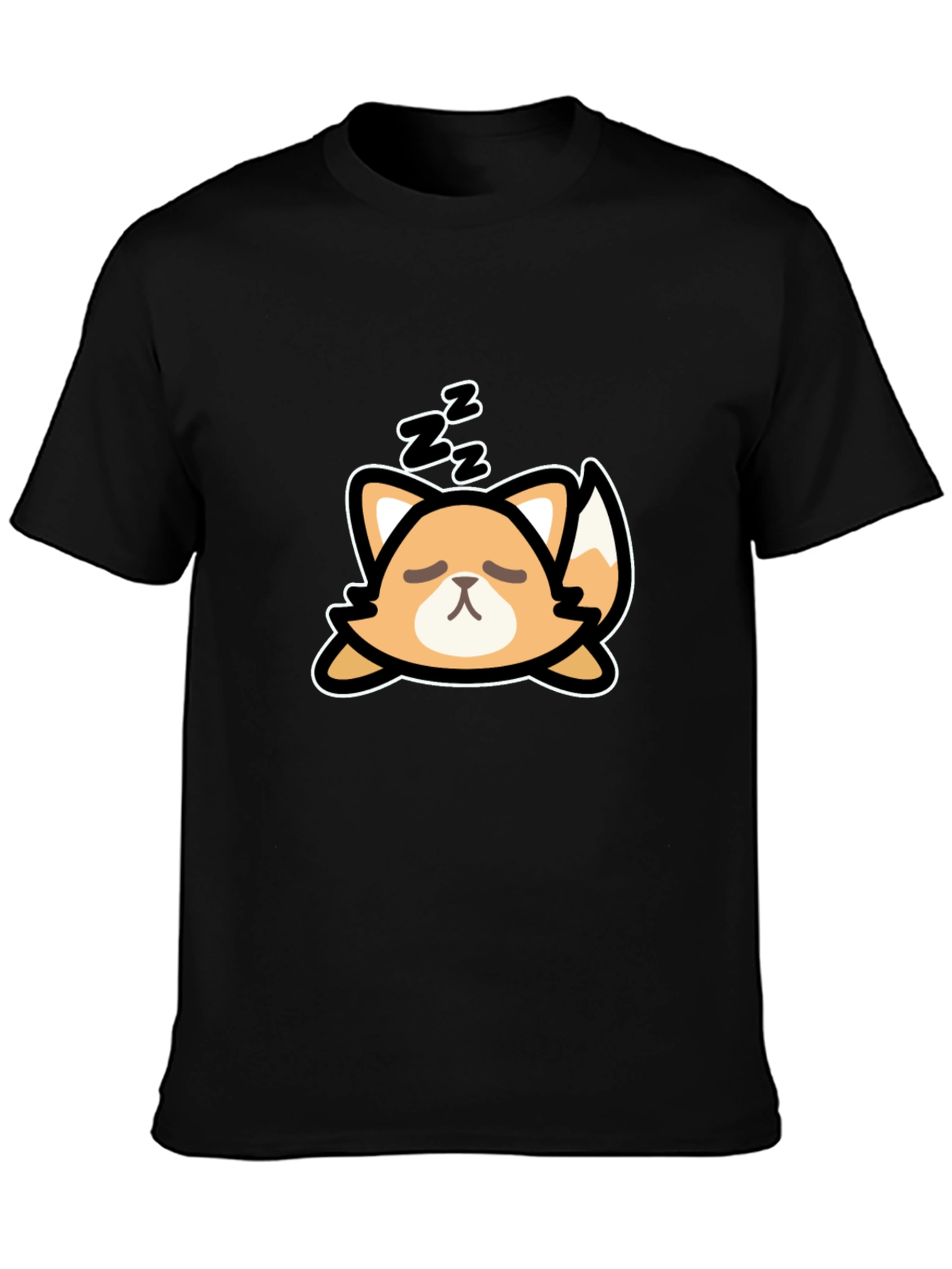 Black Cute Sleeping Fox Graphic Tee - Black Cotton T-Shirt view 3