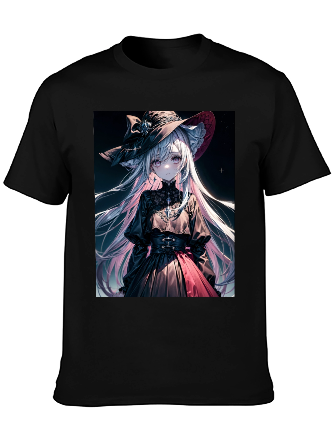 Black Anime Girl Graphic Tee - Stylish Black Cotton T-Shirt view 3