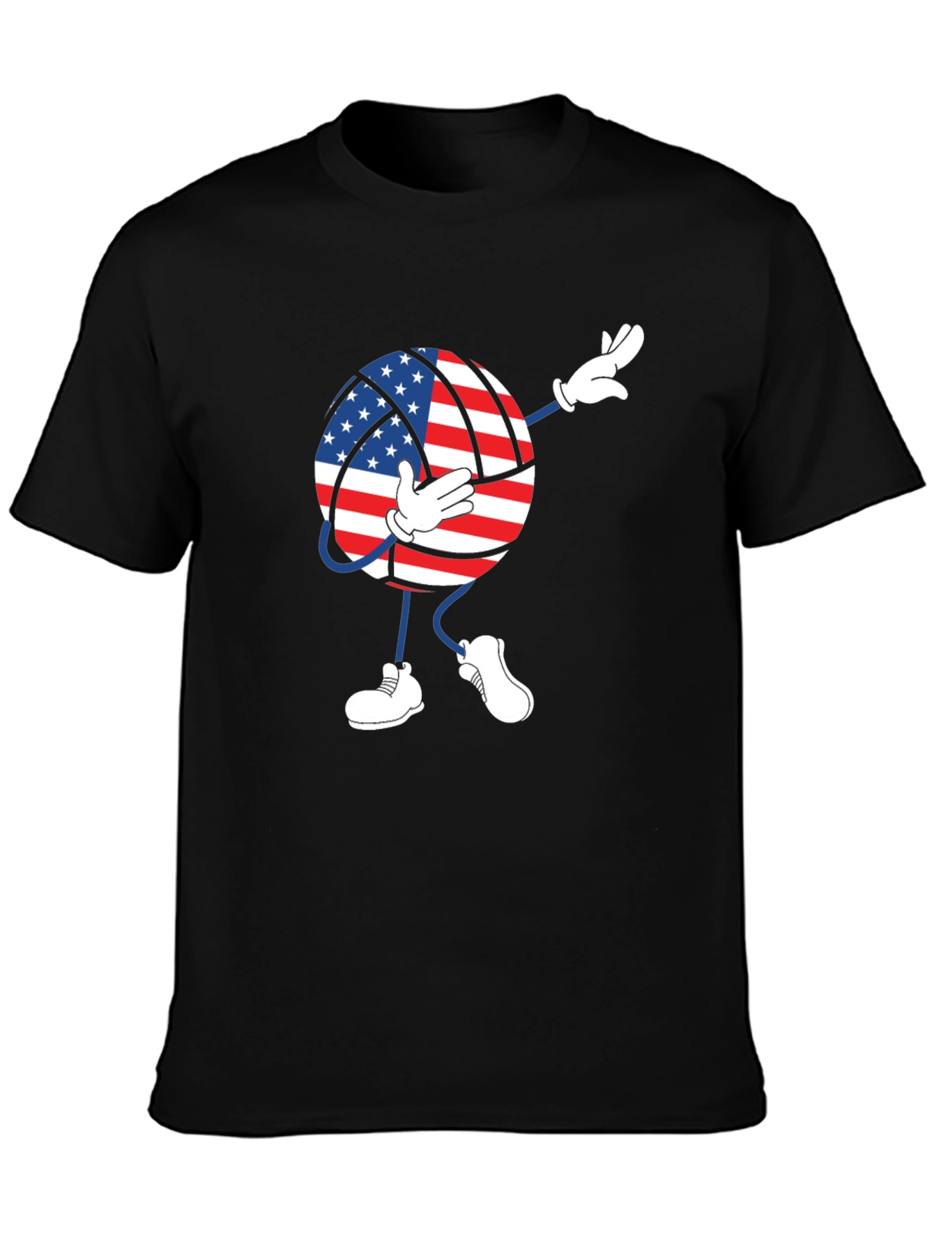 Black USA Flag Volleyball Dab T-Shirt view 3