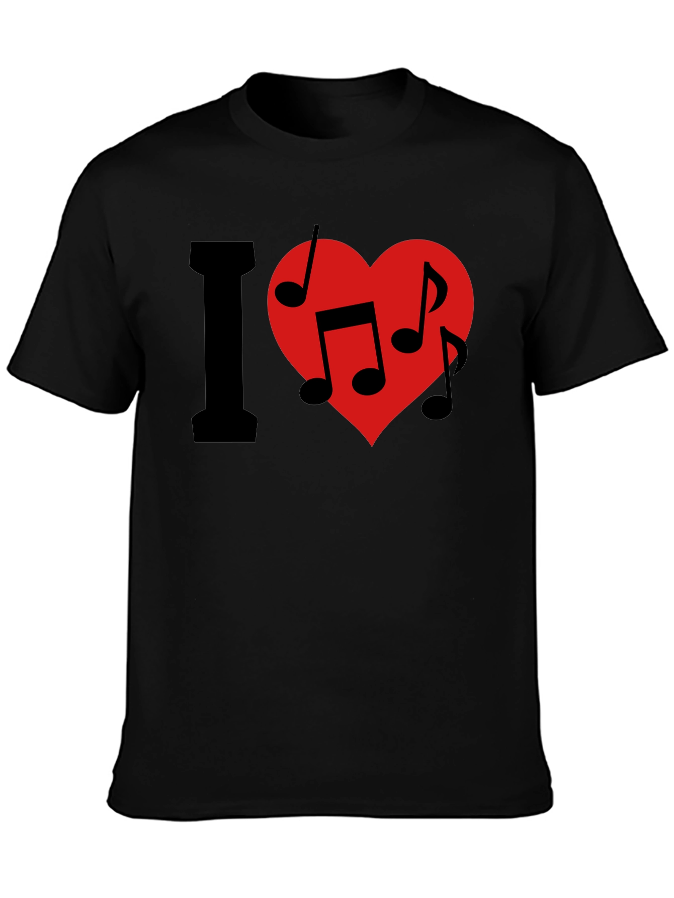 Black I Love Music T-Shirt - Crew Neck - Black view 3