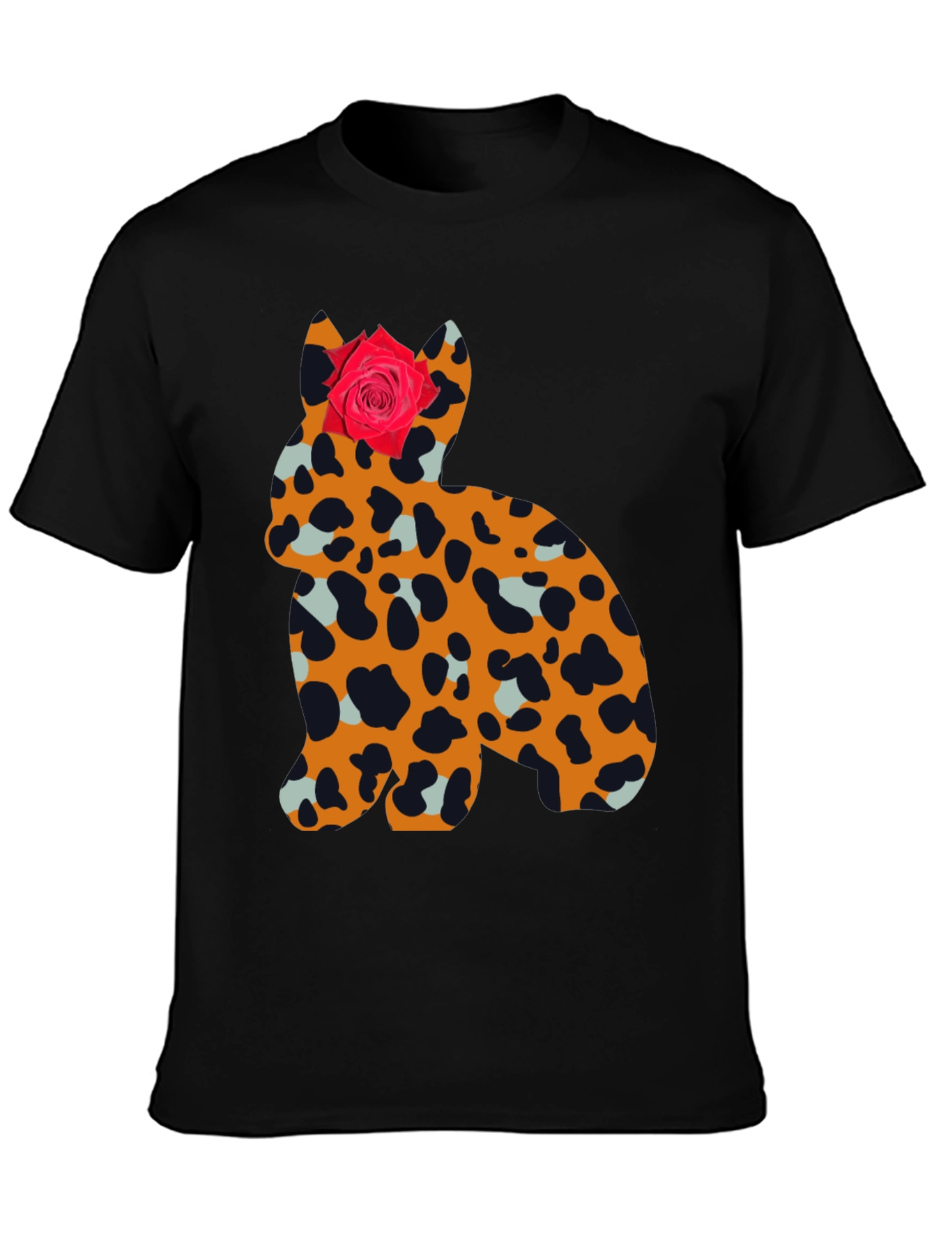 Black Leopard Print Cat with Rose Tee view 3