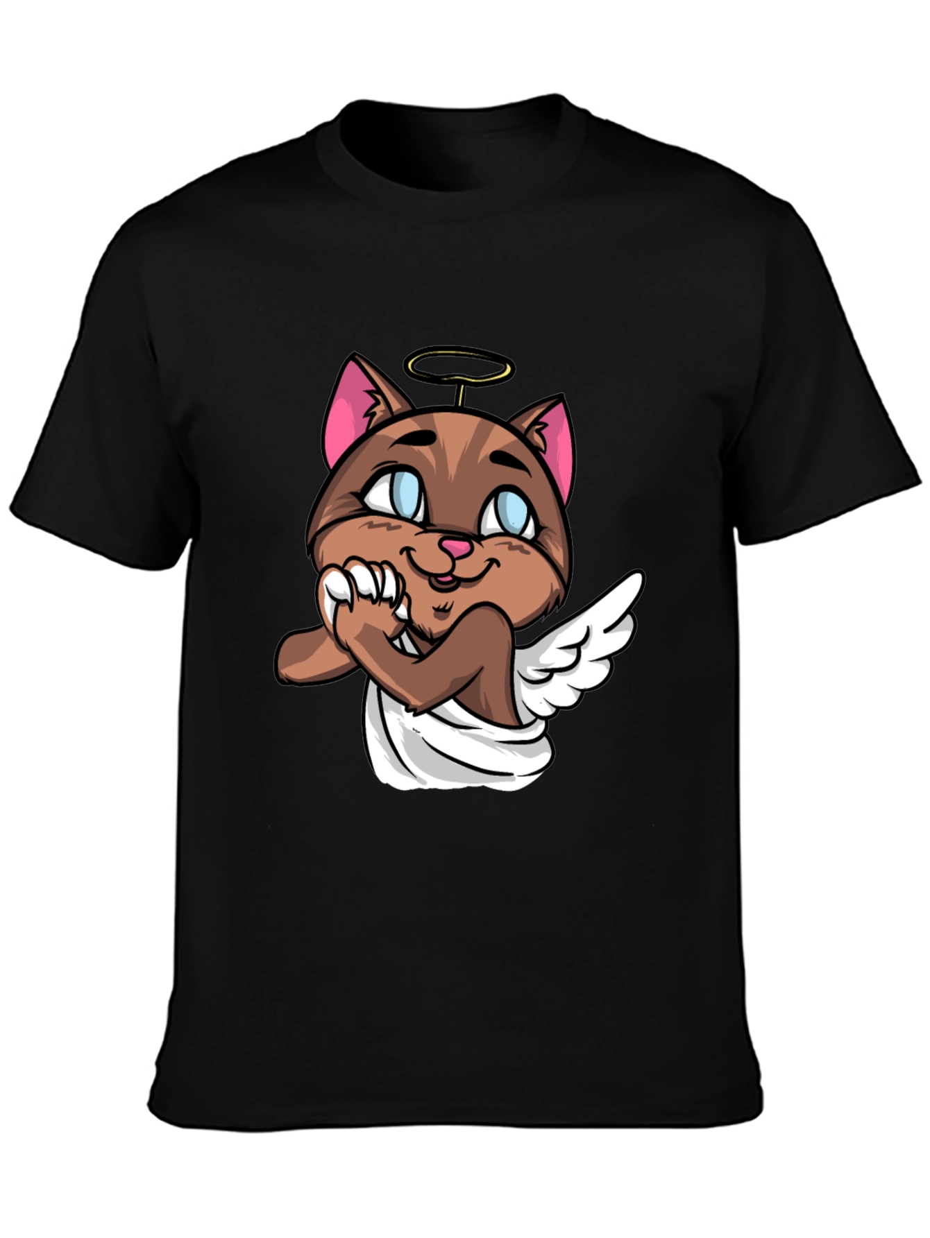 Black Angel Cat Graphic Tee - Unisex Black T-Shirt view 3