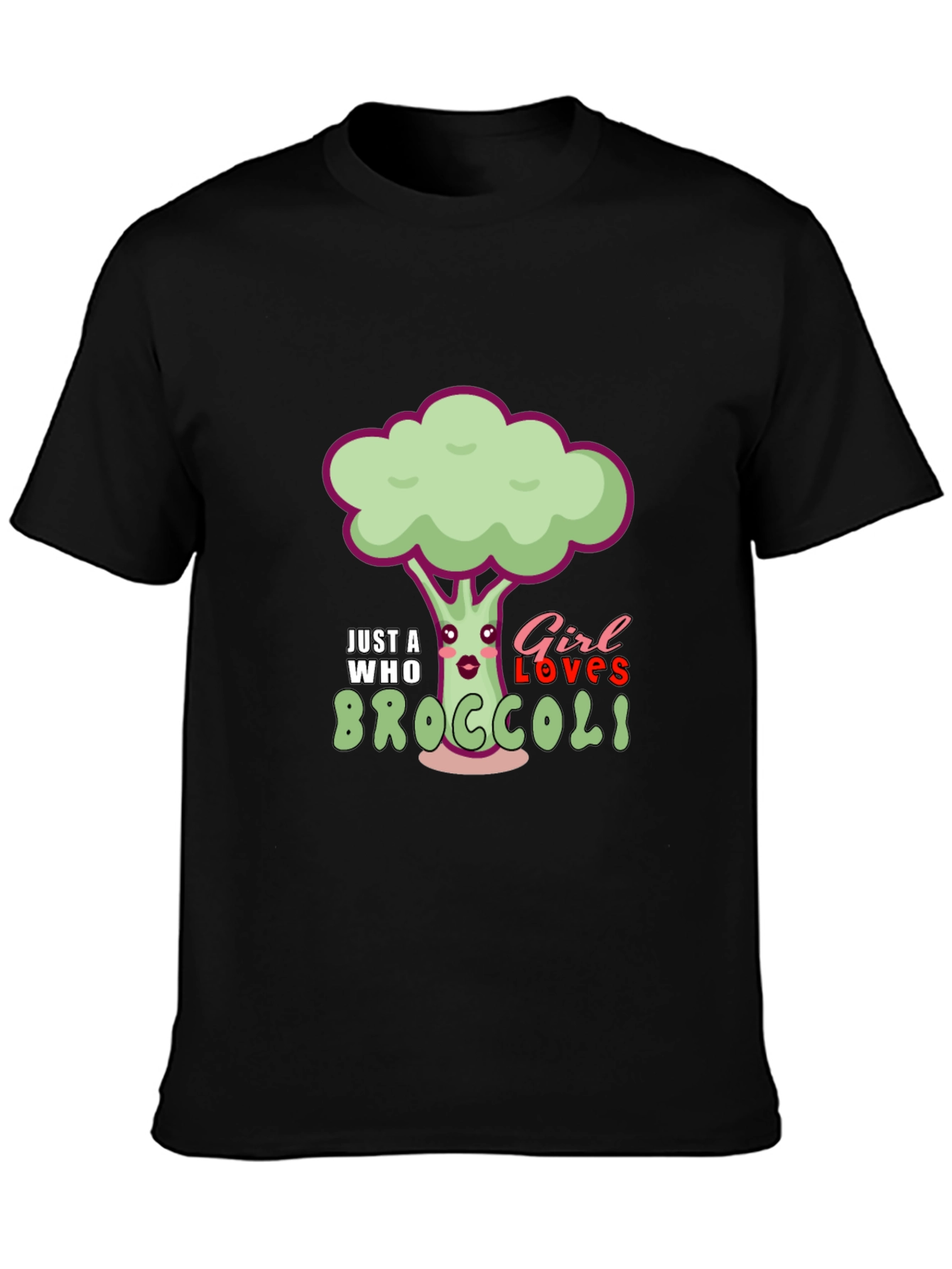 Black Broccoli Lover T-Shirt - Cute Cartoon Vegetable Tee view 3