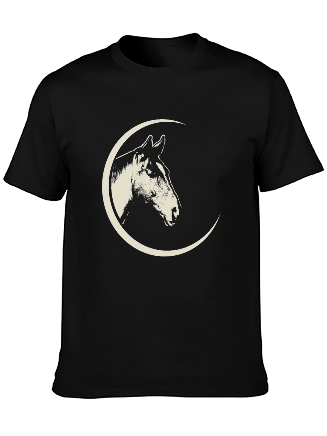Black Horse Moon Graphic Tee - Black Cotton T-Shirt view 3