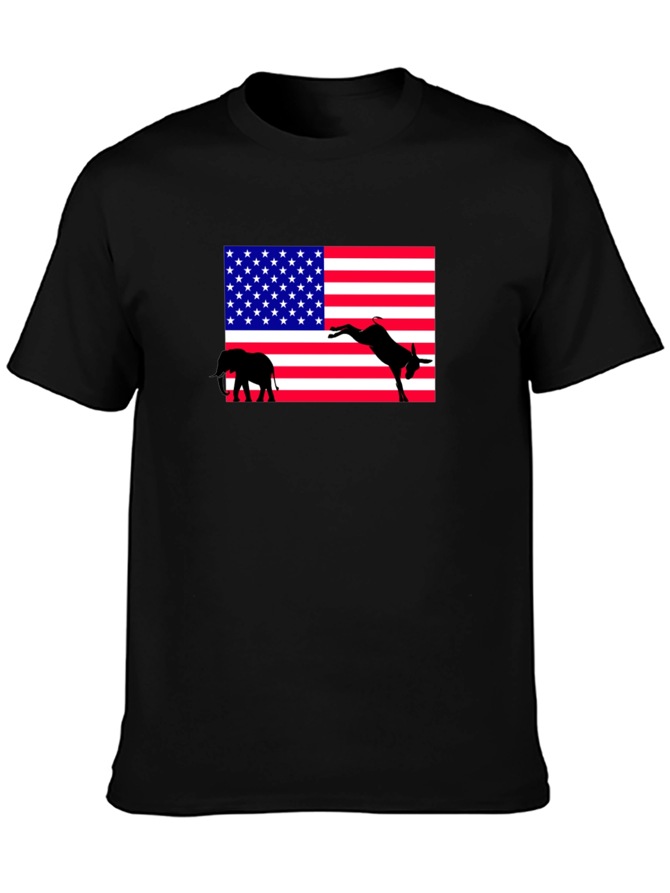 Black Political T-Shirt: Elephant & Donkey American Flag view 3